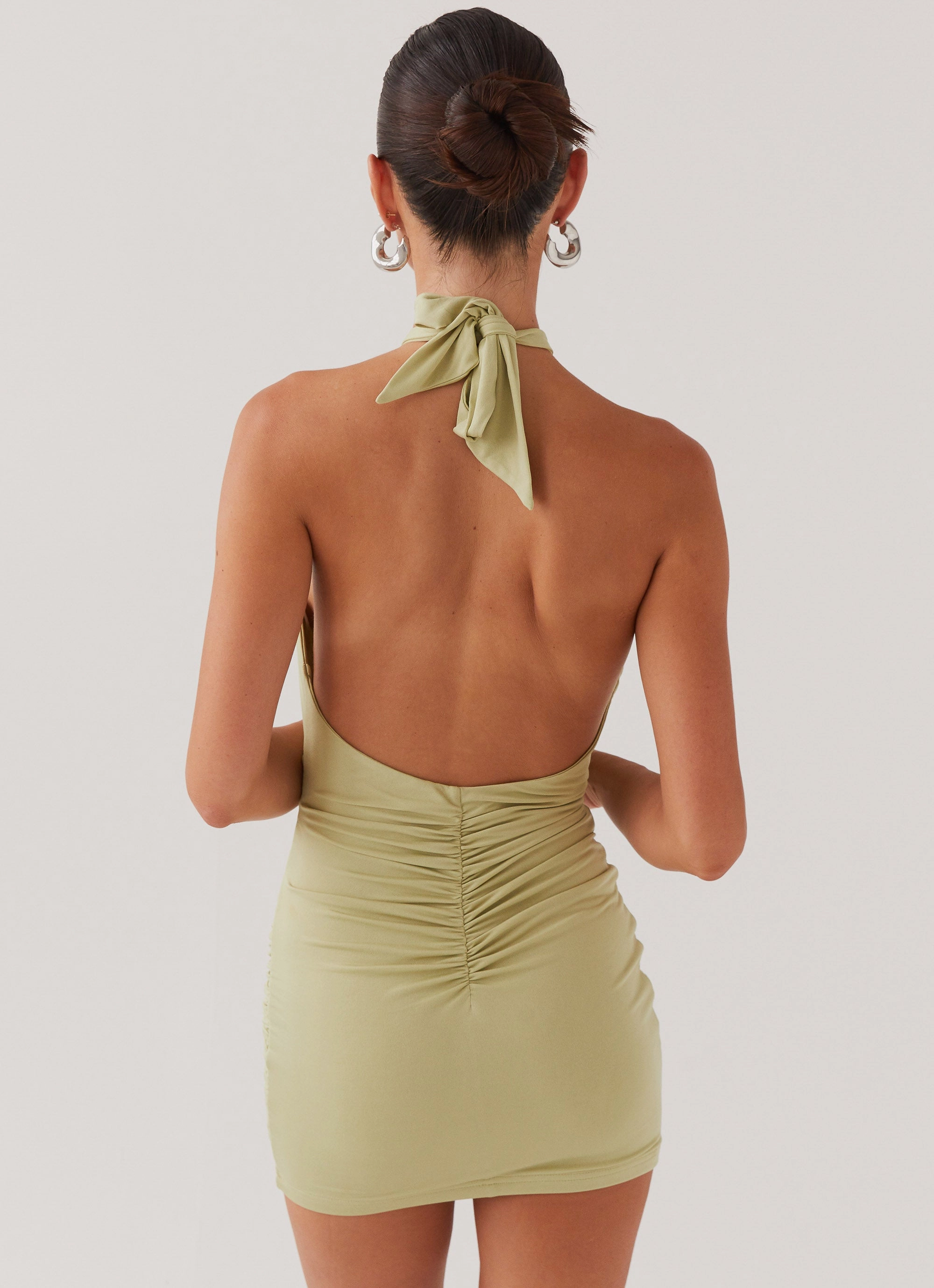 Outfit Boost Playful-Detail Samara Halterneck Mini Dress - Sage