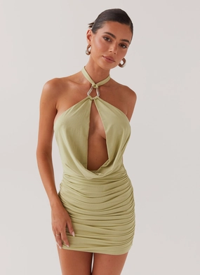 Samara Halterneck Mini Dress - Sage Belt Waist