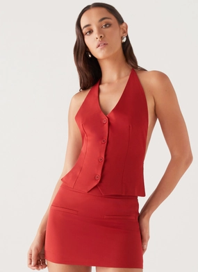Effortless Piece Cozy Balance Sarah Halterneck Vest Top - Ruby Red