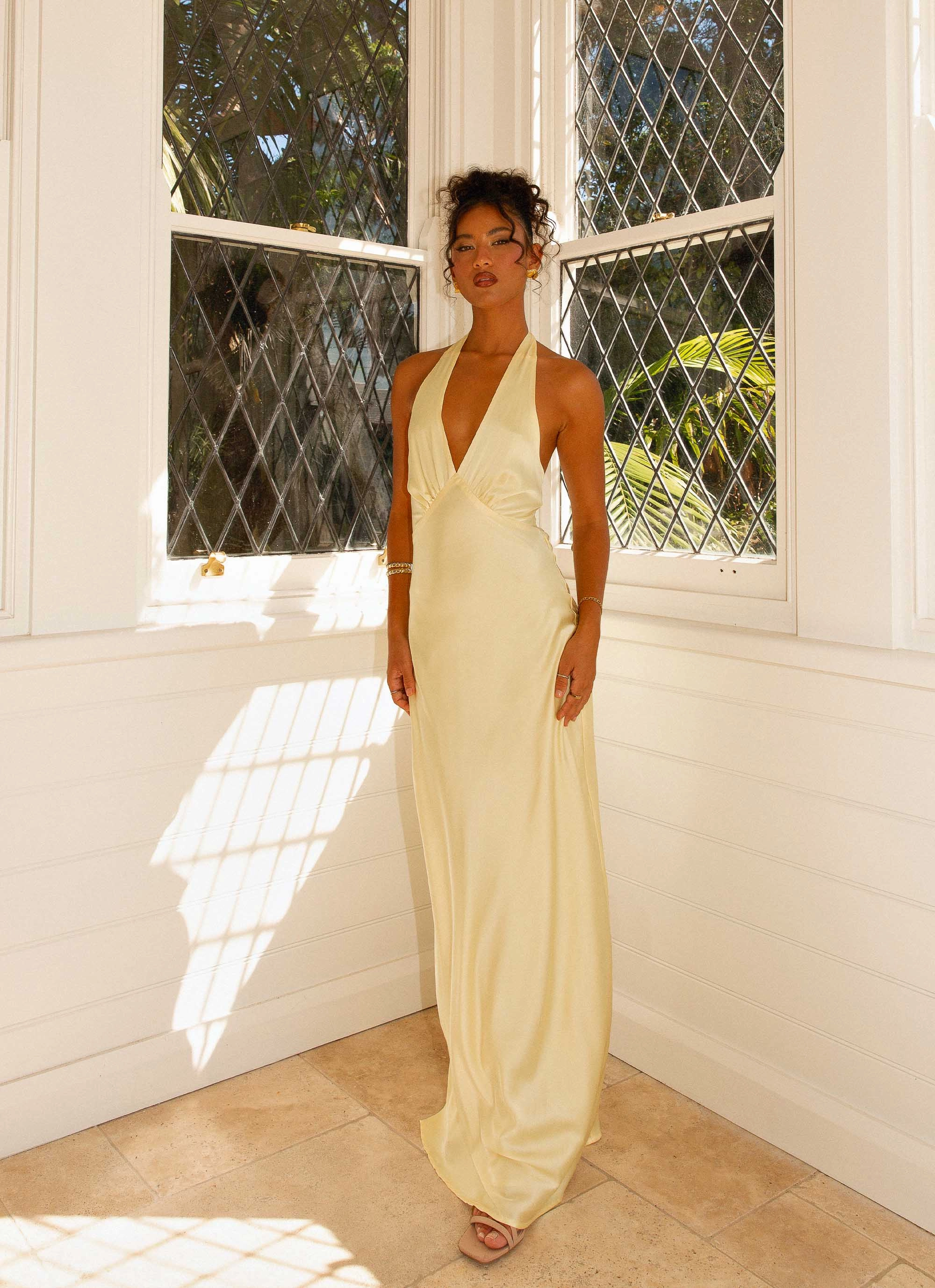 Heavy Hearted Satin Maxi Dress - Lemon Easy-to-style casual dress NonSlipClosure