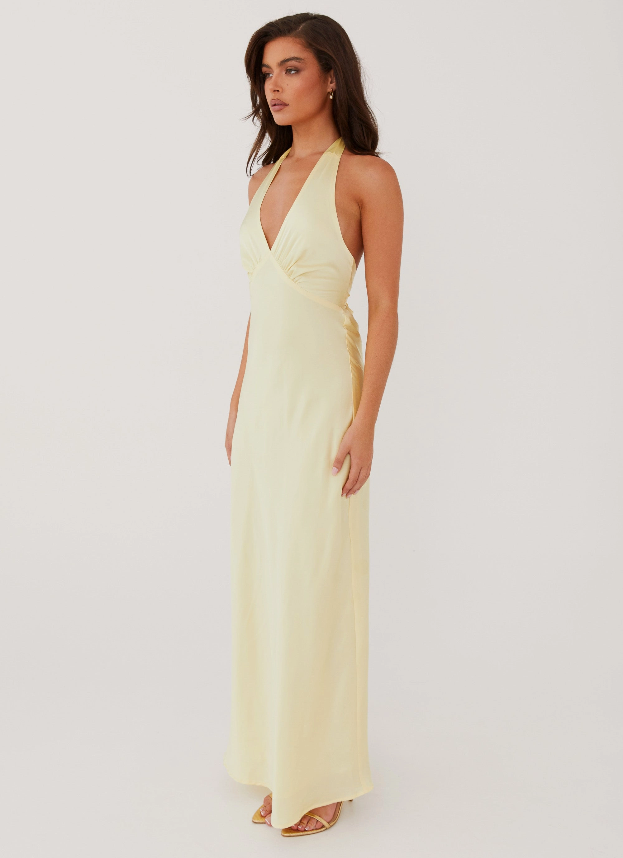 Dreamy Layers Heavy Hearted Satin Maxi Dress - Lemon