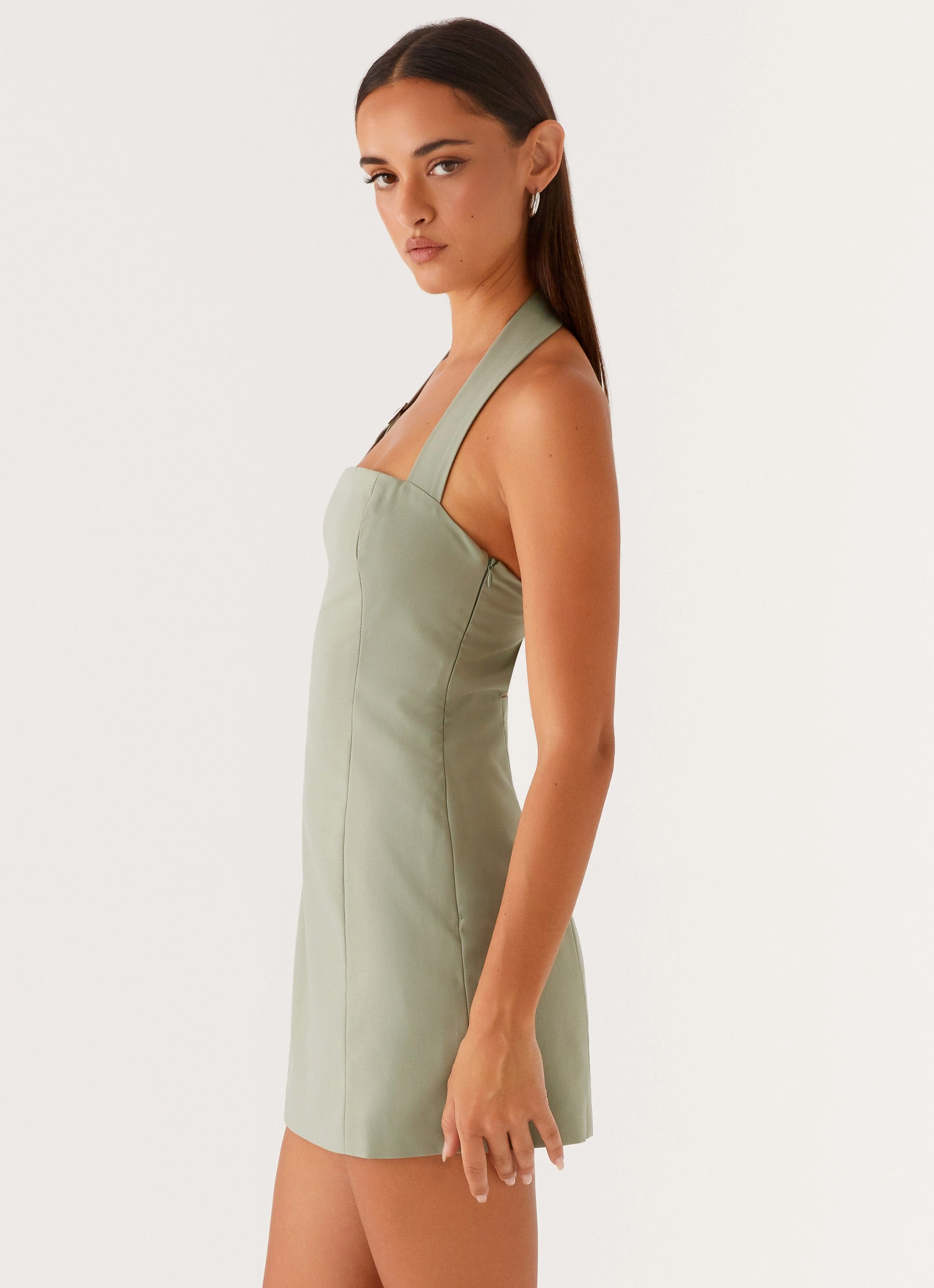 Collar Accent Bianca Halter Dress - Sage