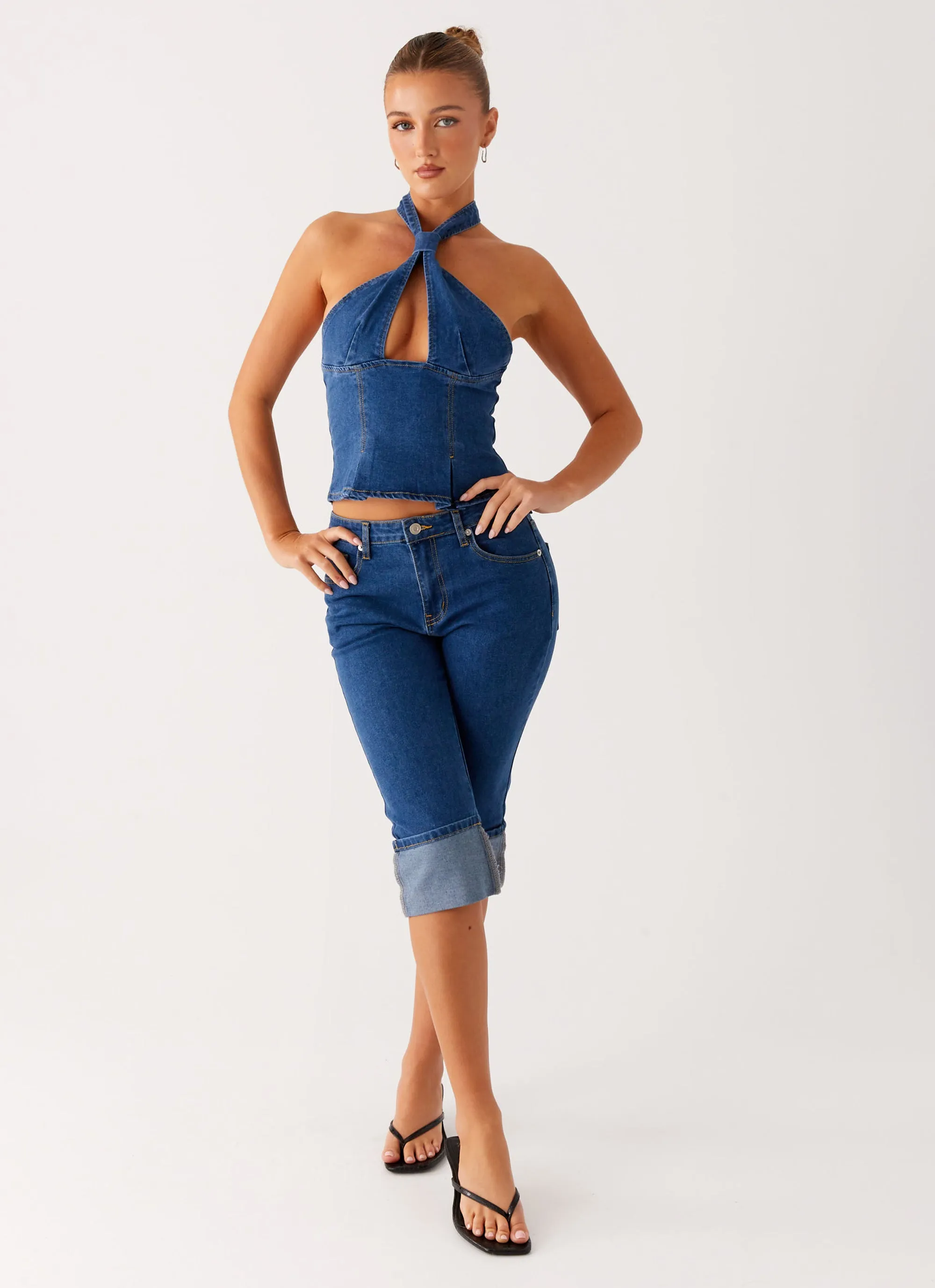 Saylor Denim Capri Jeans - Indigo Fit Essential Party Look Earthy