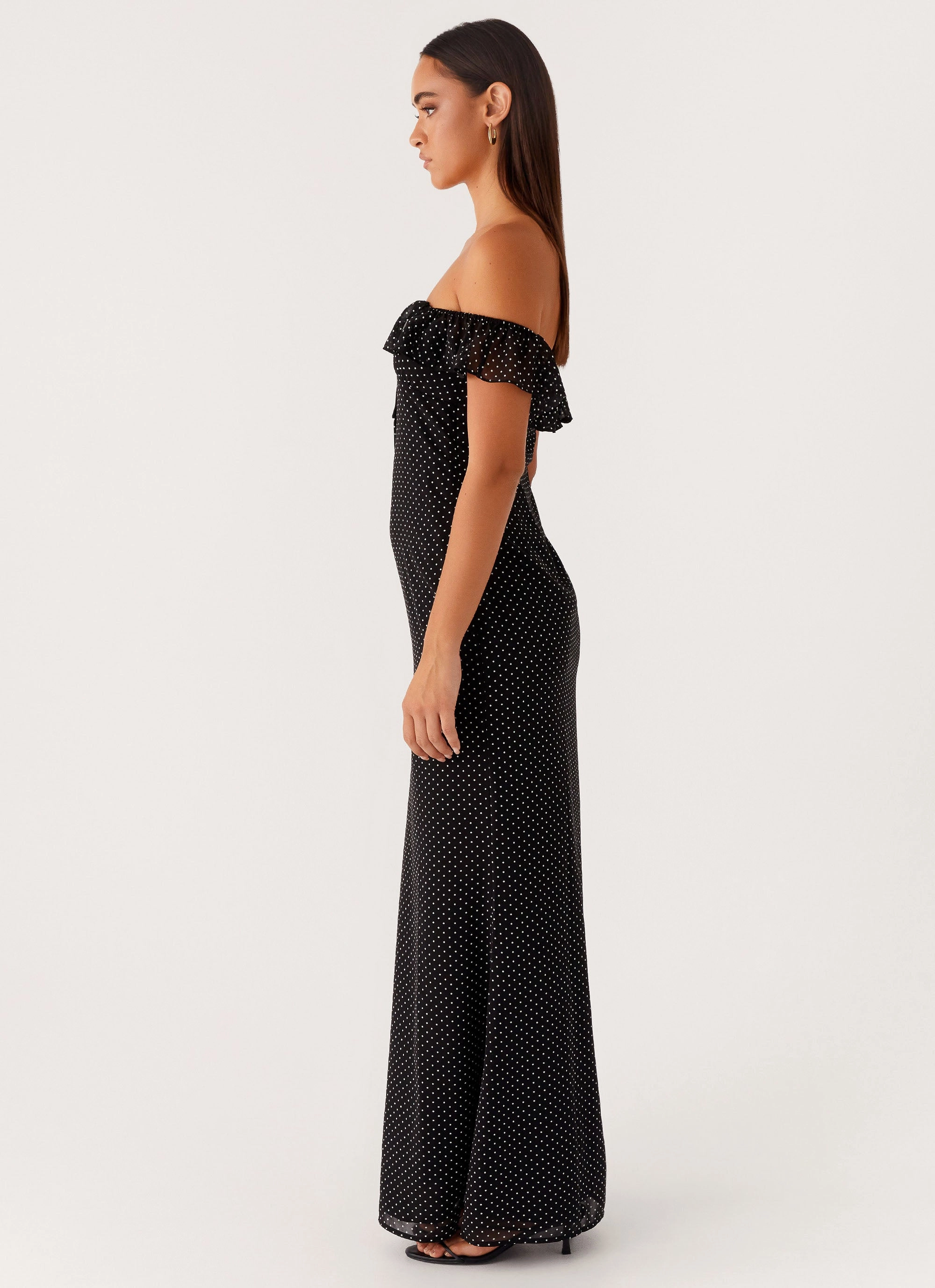 Subtle Glow Ceremony Ready Scarlet Cherry Maxi Dress - Black Polka Dot
