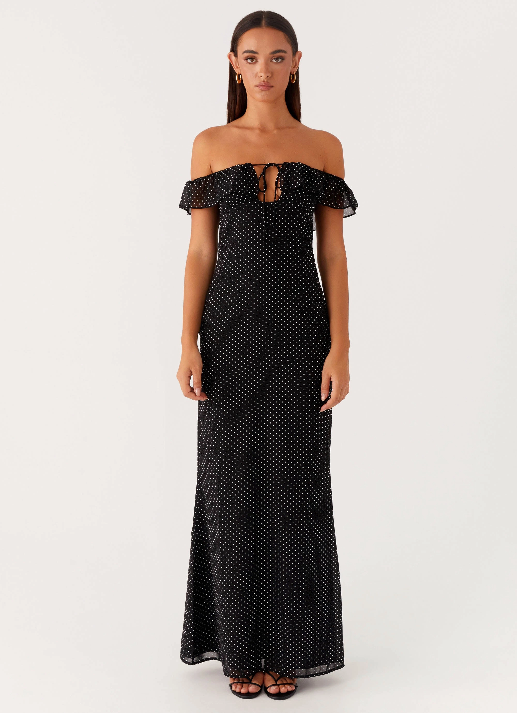 Scarlet Cherry Maxi Dress - Black Polka Dot Curve-Enhancing