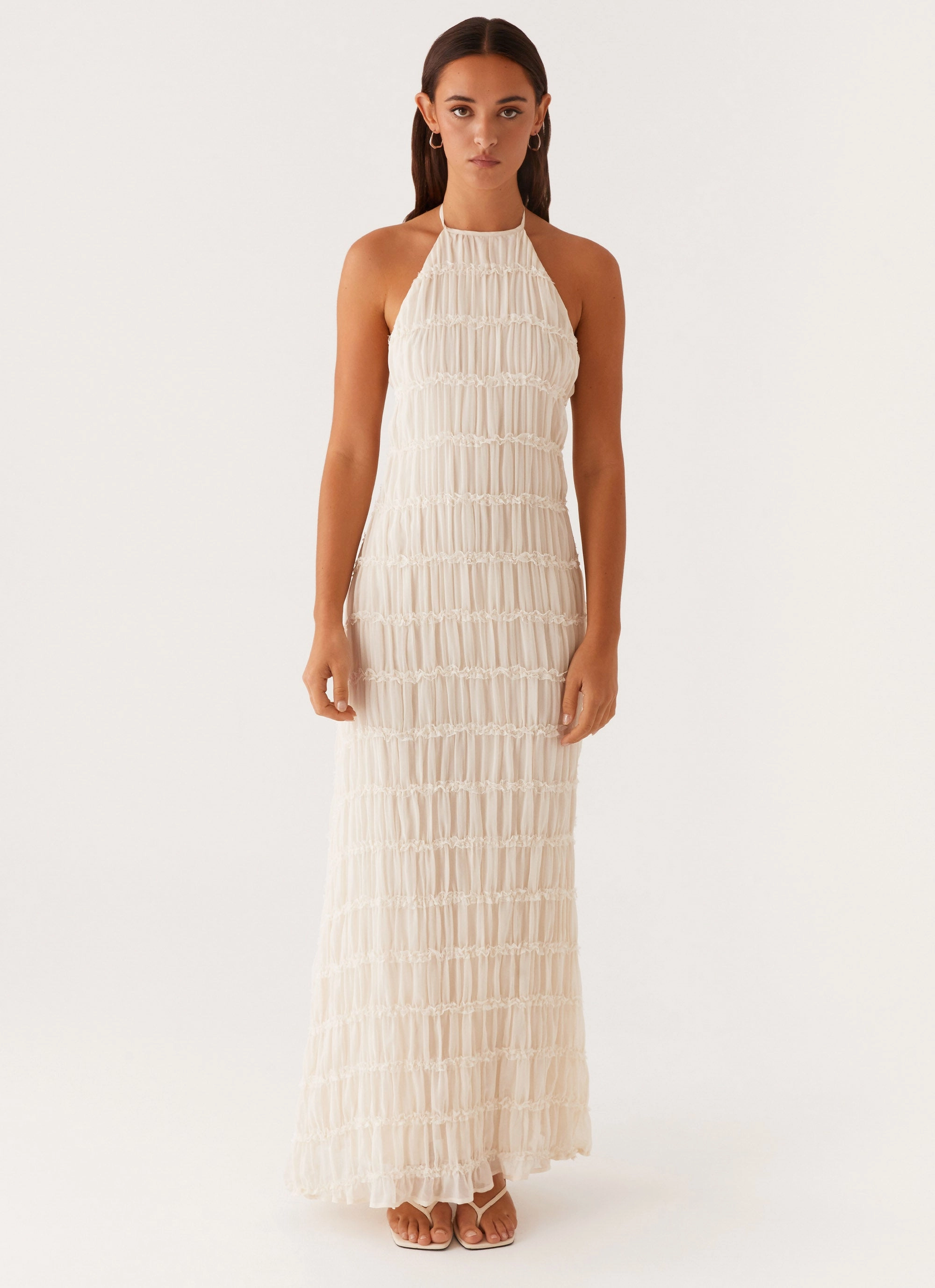 Aullie Maxi Dress - Ivory Summer Friendly Bishop-Sleeve