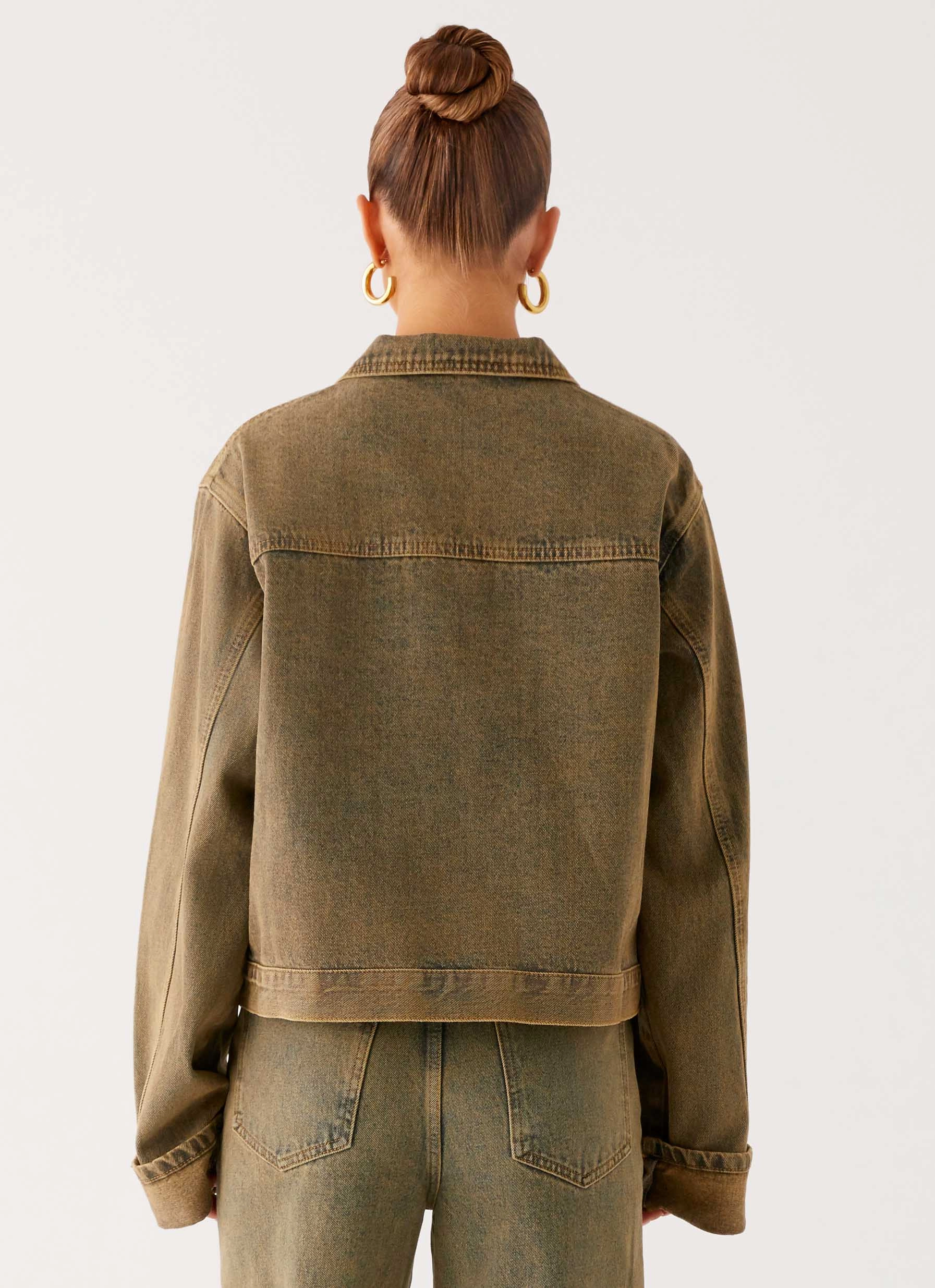 Back Again Oversized Denim Jacket - Brown Sand Wash Semi Casual