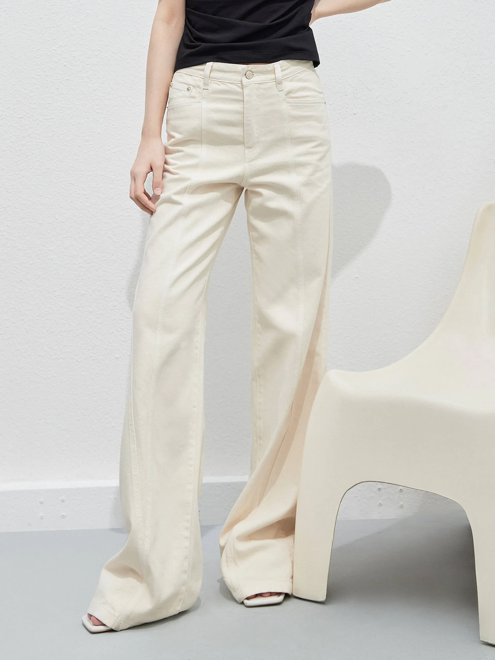 Seam Details Wide Leg Jeans Universal Fit Design