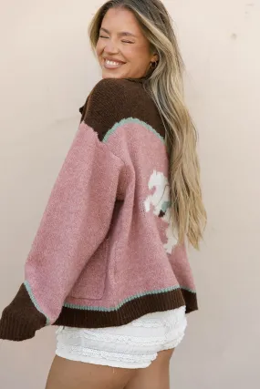 Charmayne Rodeo Cowboy Knit Sweater in Dusty Pink MoistureWicking Textured Weave