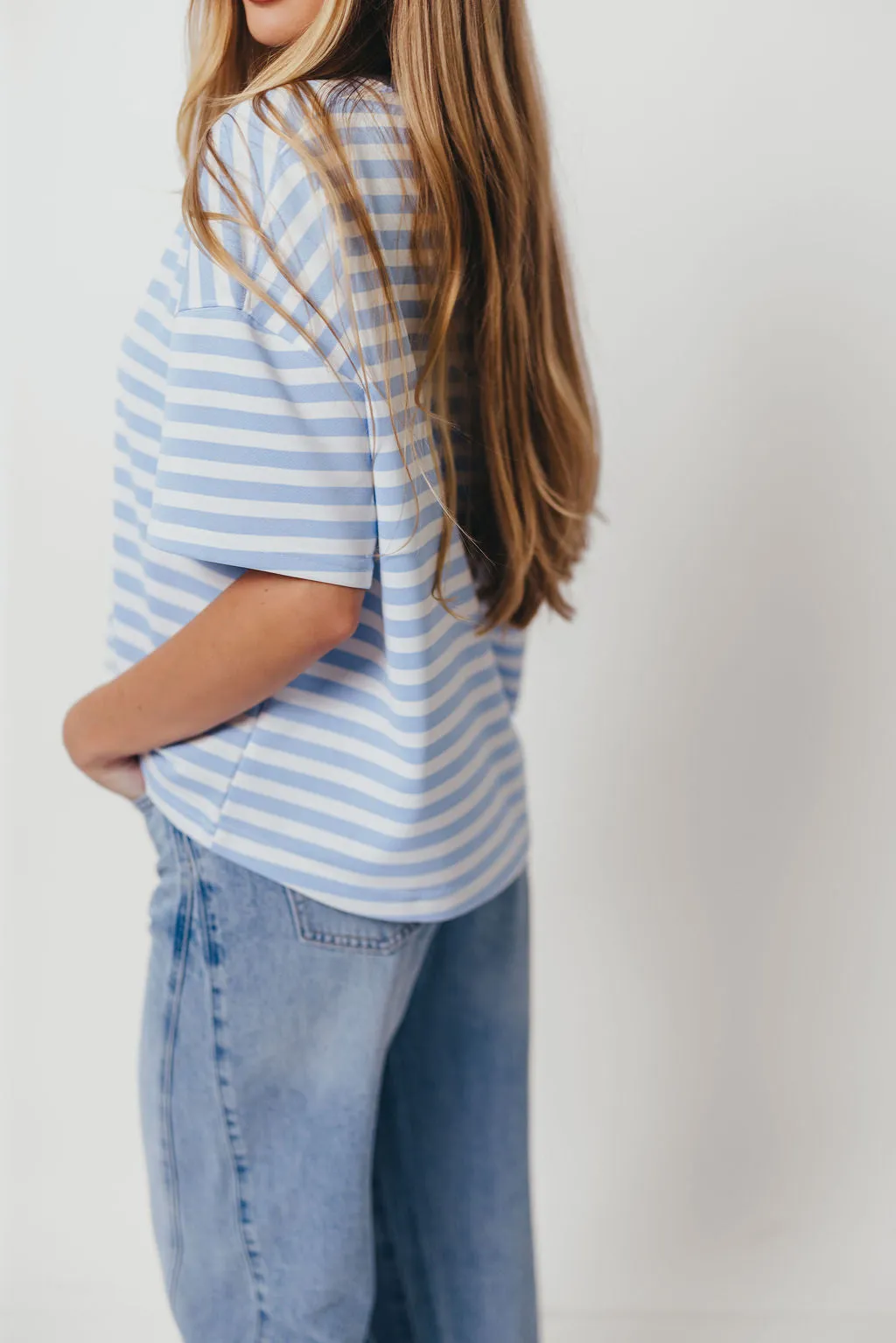 Smooth Seam windy days Izzy Striped French Terry Boxy Top in Sky/White