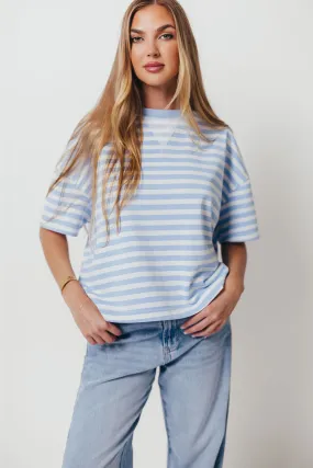 Izzy Striped French Terry Boxy Top in Sky/White Ribbed Hemline