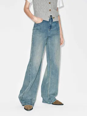 Faded Wash Seams Detail Ripped Jeans