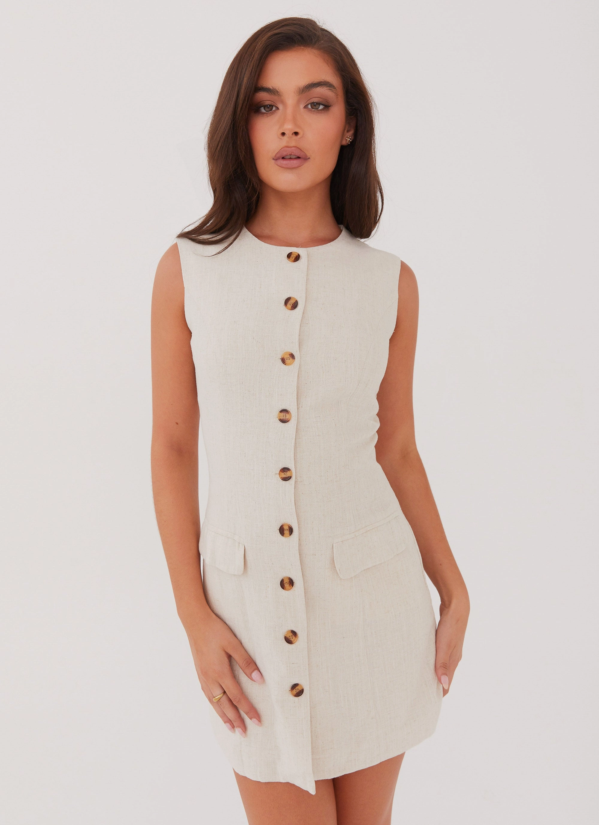 Walk Easy Castello Fiore Linen Mini Dress - Oatmeal