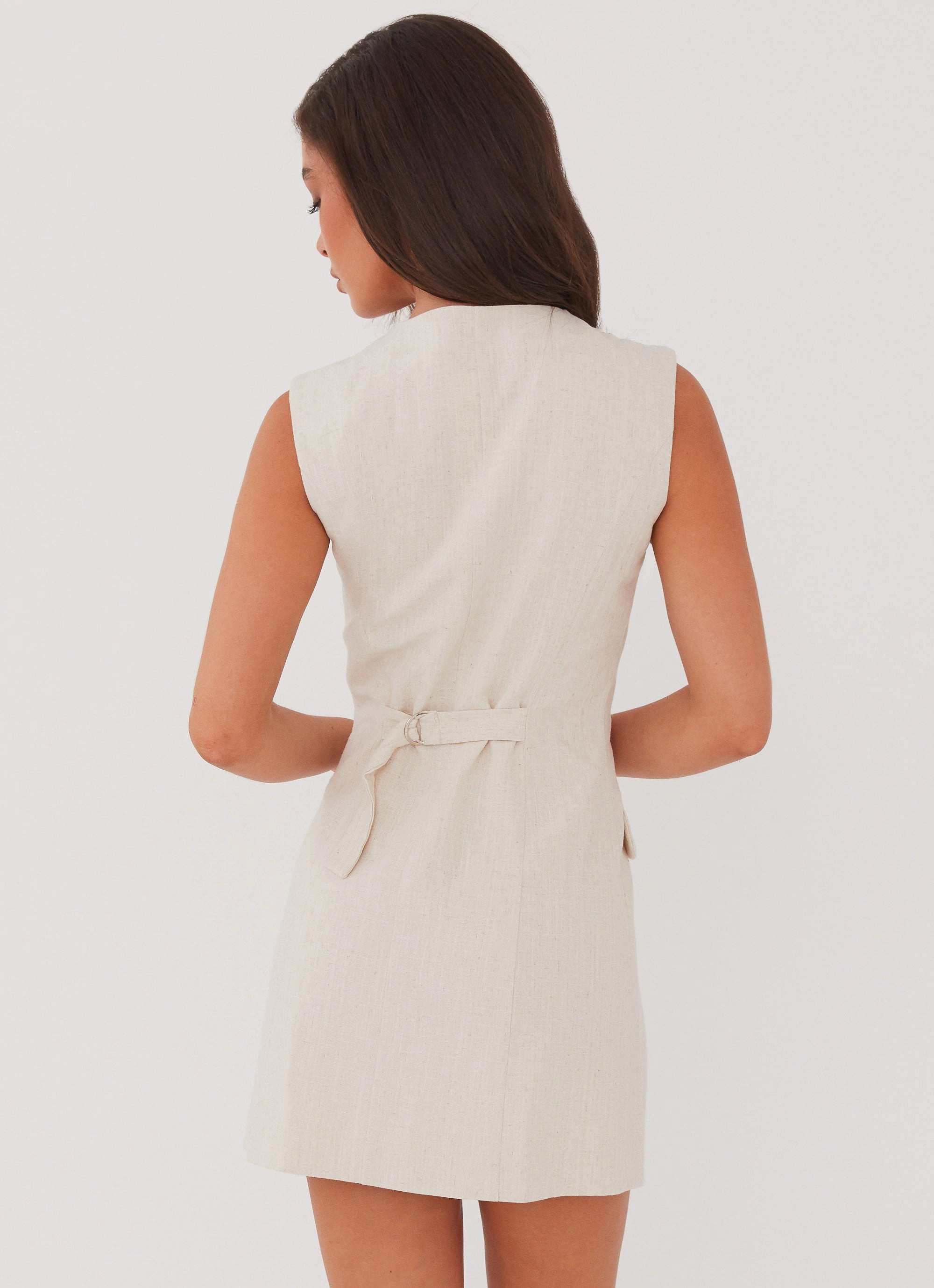 Castello Fiore Linen Mini Dress - Oatmeal Breathable Design Harmonious Layers