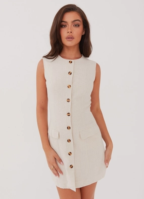 Walk Easy Castello Fiore Linen Mini Dress - Oatmeal