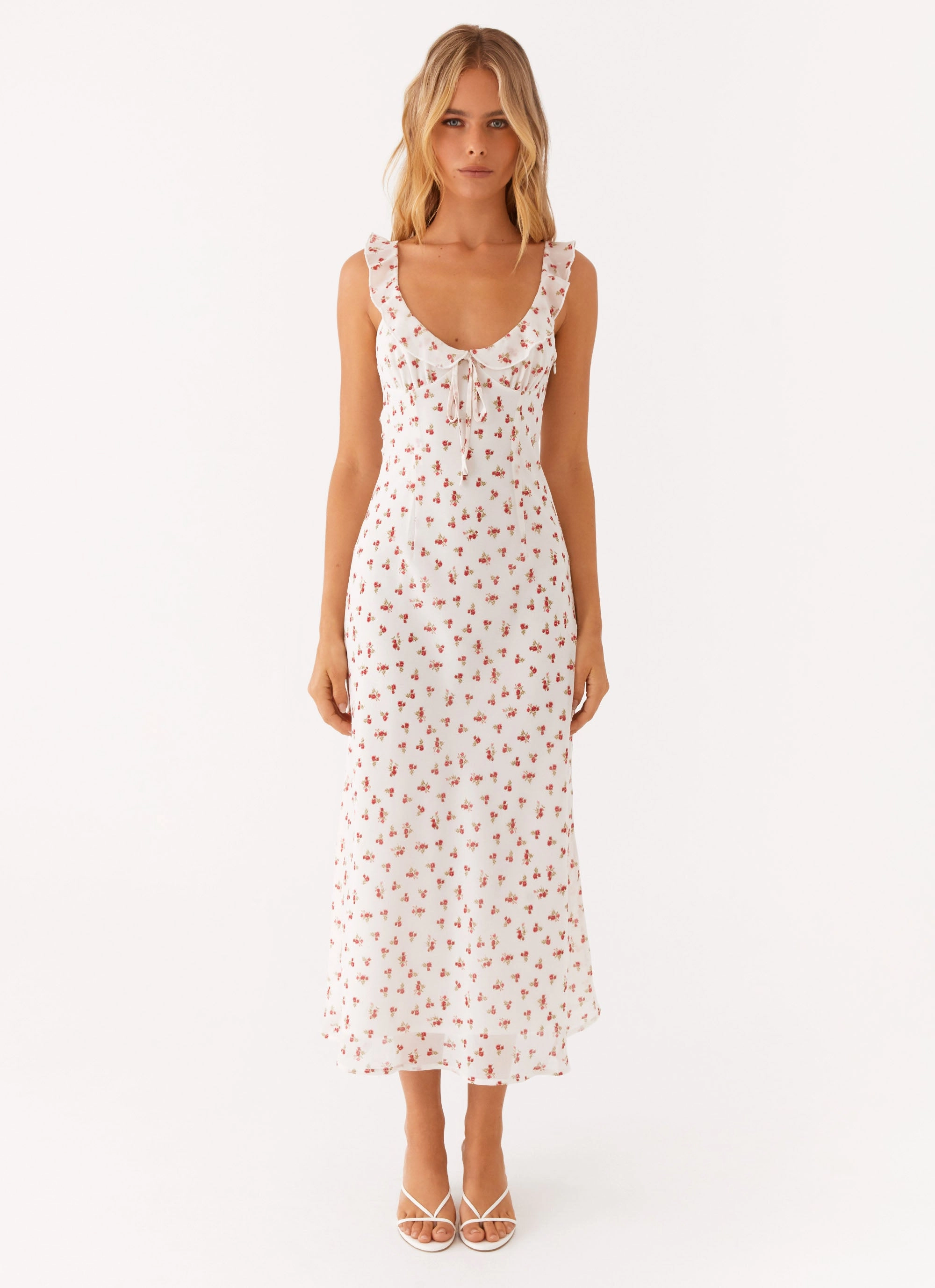 Spring Style Second Guessing Midi Dress - Red White Floral
