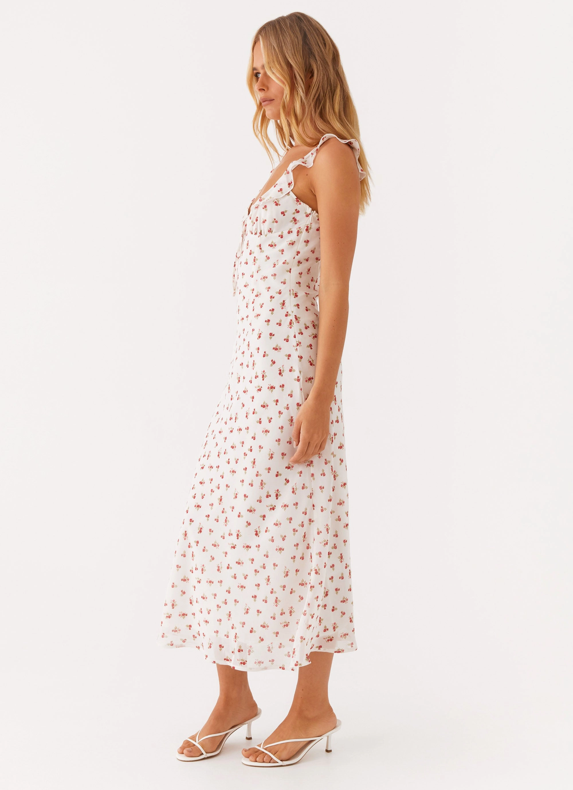 Second Guessing Midi Dress - Red White Floral Air Comfort