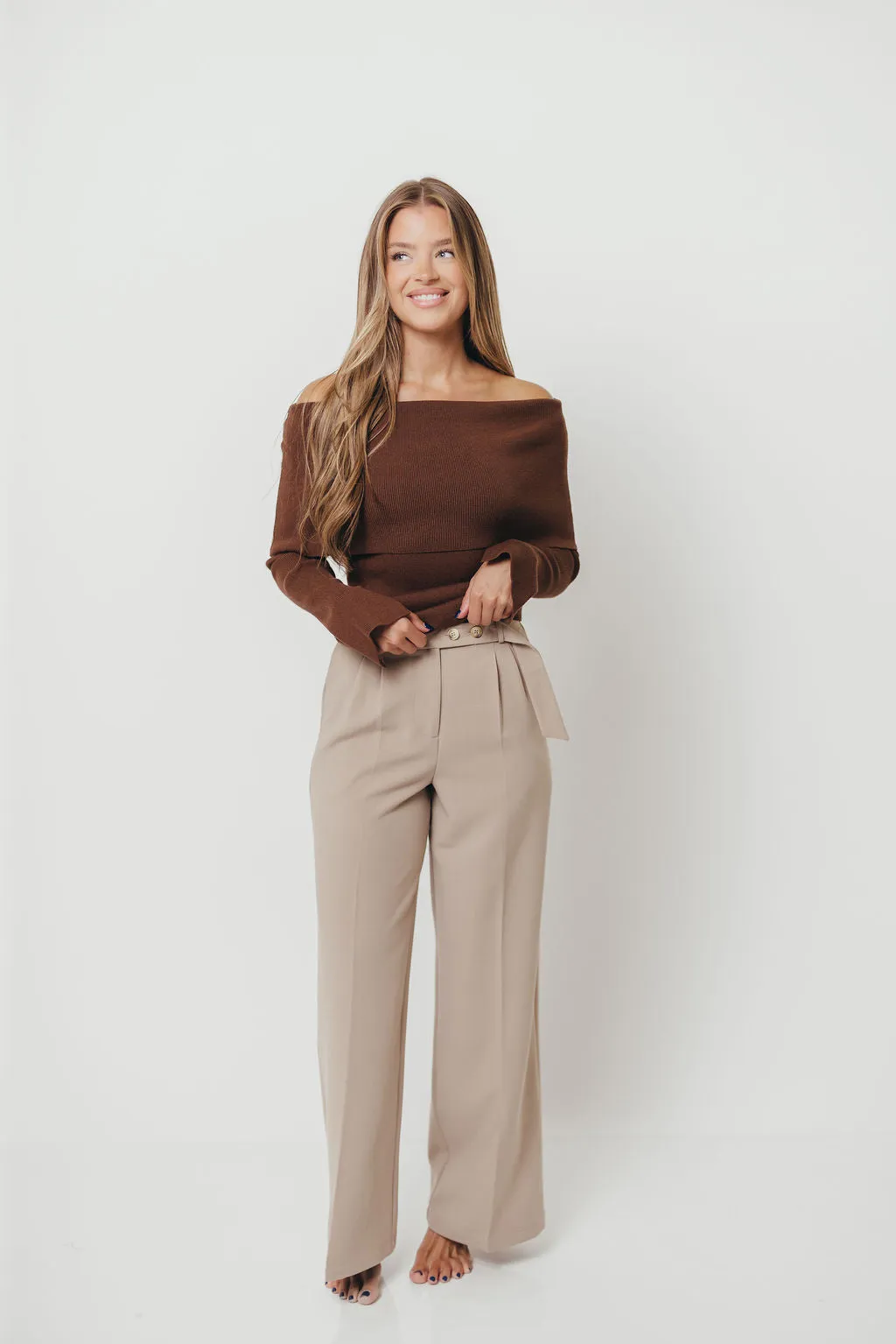 Fall Fashion Ana Off-Shoulder Knit Top in Espresso