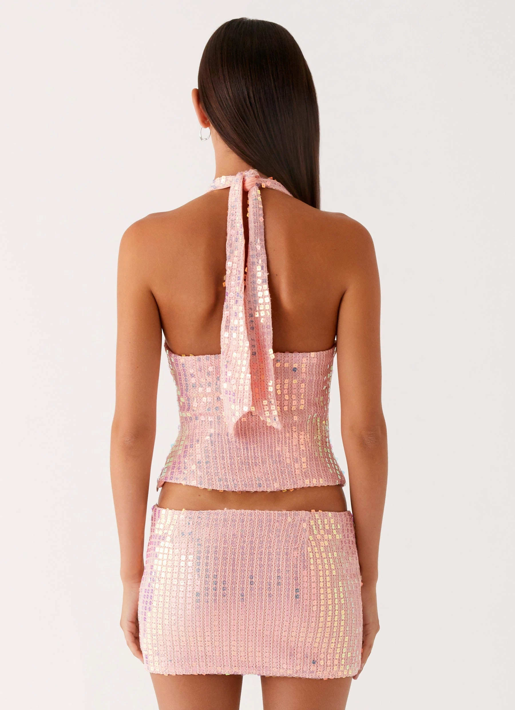 Been That Girl Knit Sequin Mini Skirt - Iridescent Pink Subtle Elegance