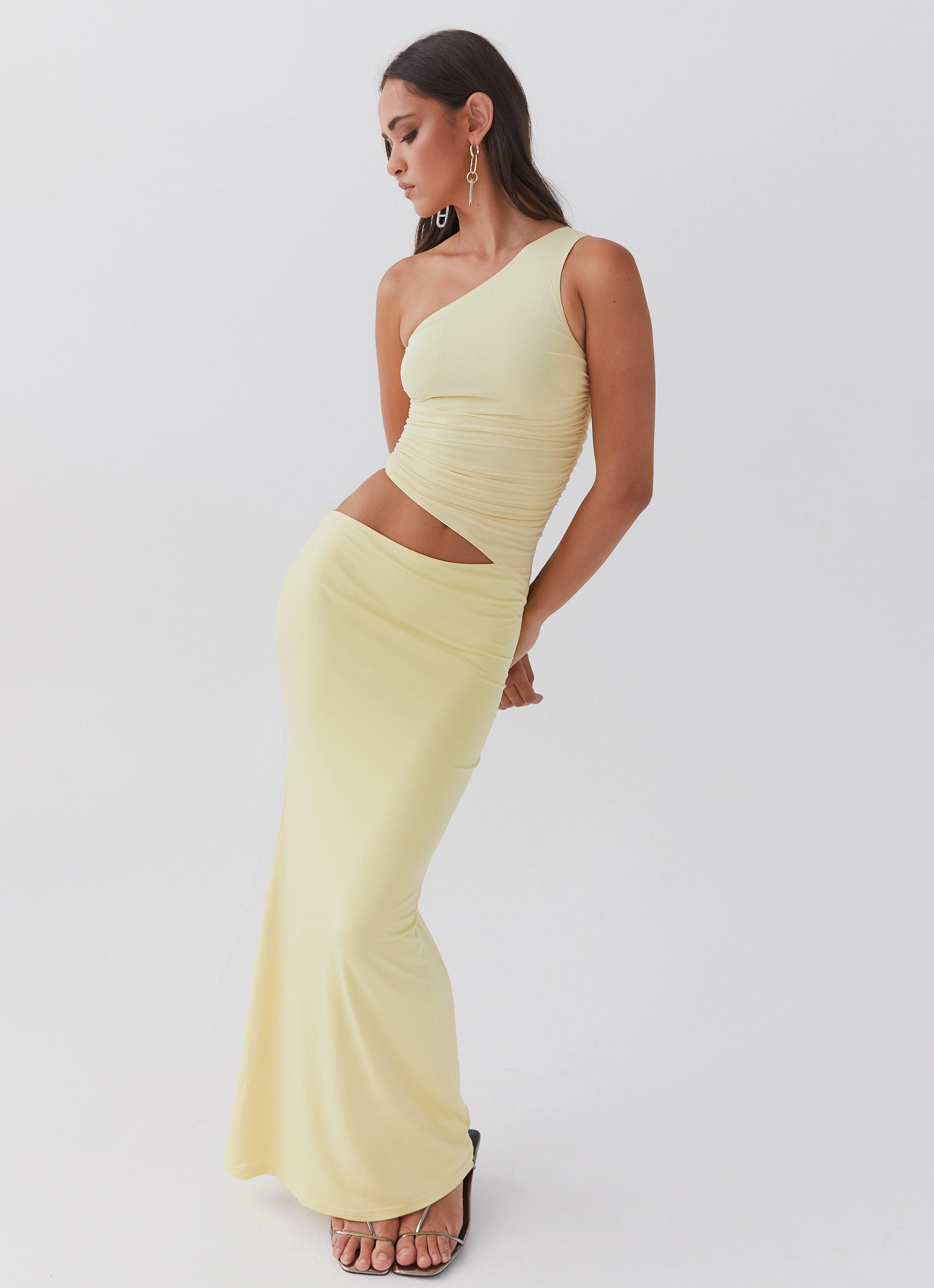 Seranella One Shoulder Maxi Dress - Lemon Soft Air Classic sheath dress