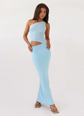 Casual Silhouette Seranella One Shoulder Maxi Dress - Sky Blue