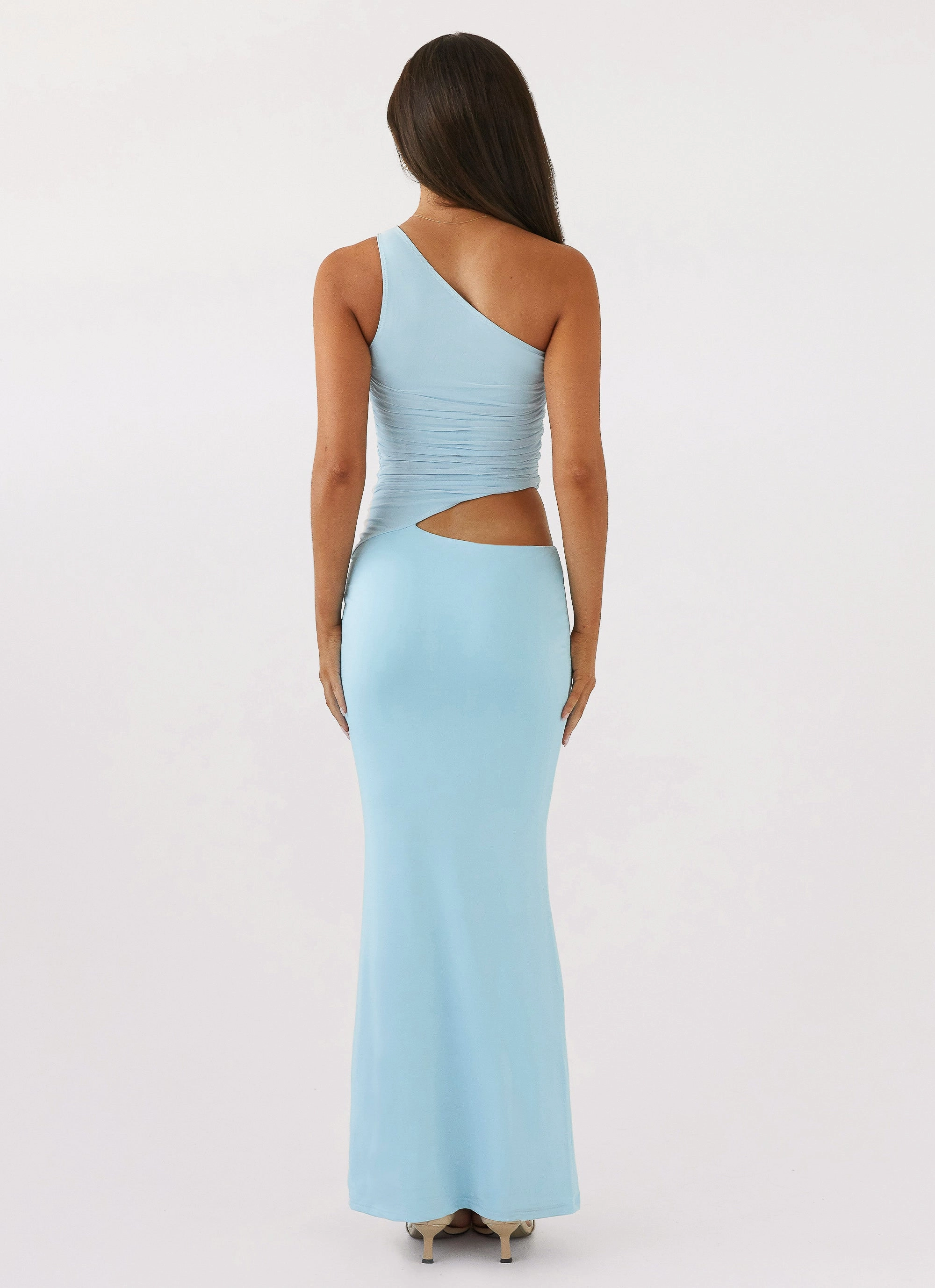Feminine Details Seranella One Shoulder Maxi Dress - Sky Blue