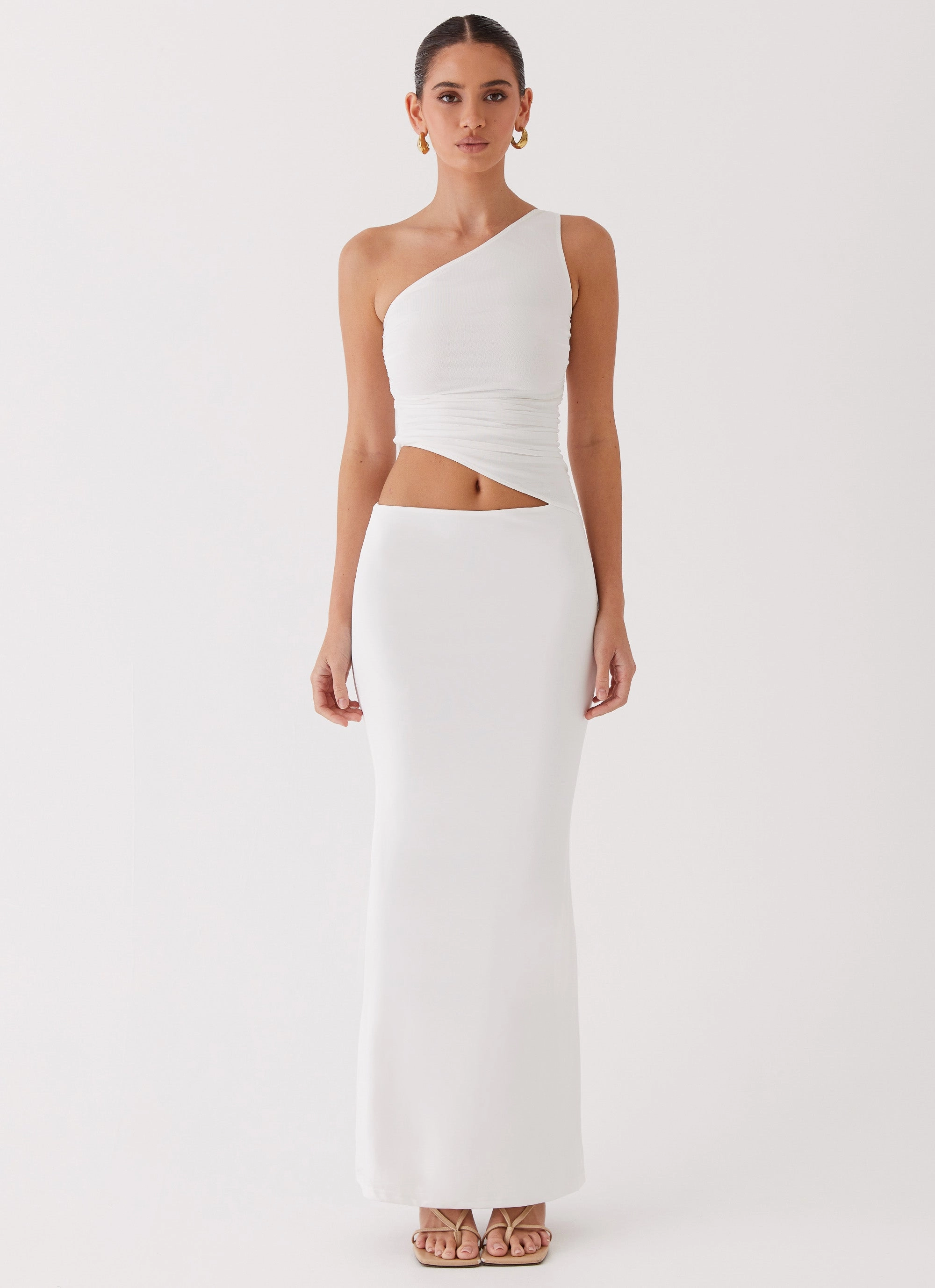 Seranella One Shoulder Maxi Dress - White Versatile Layer