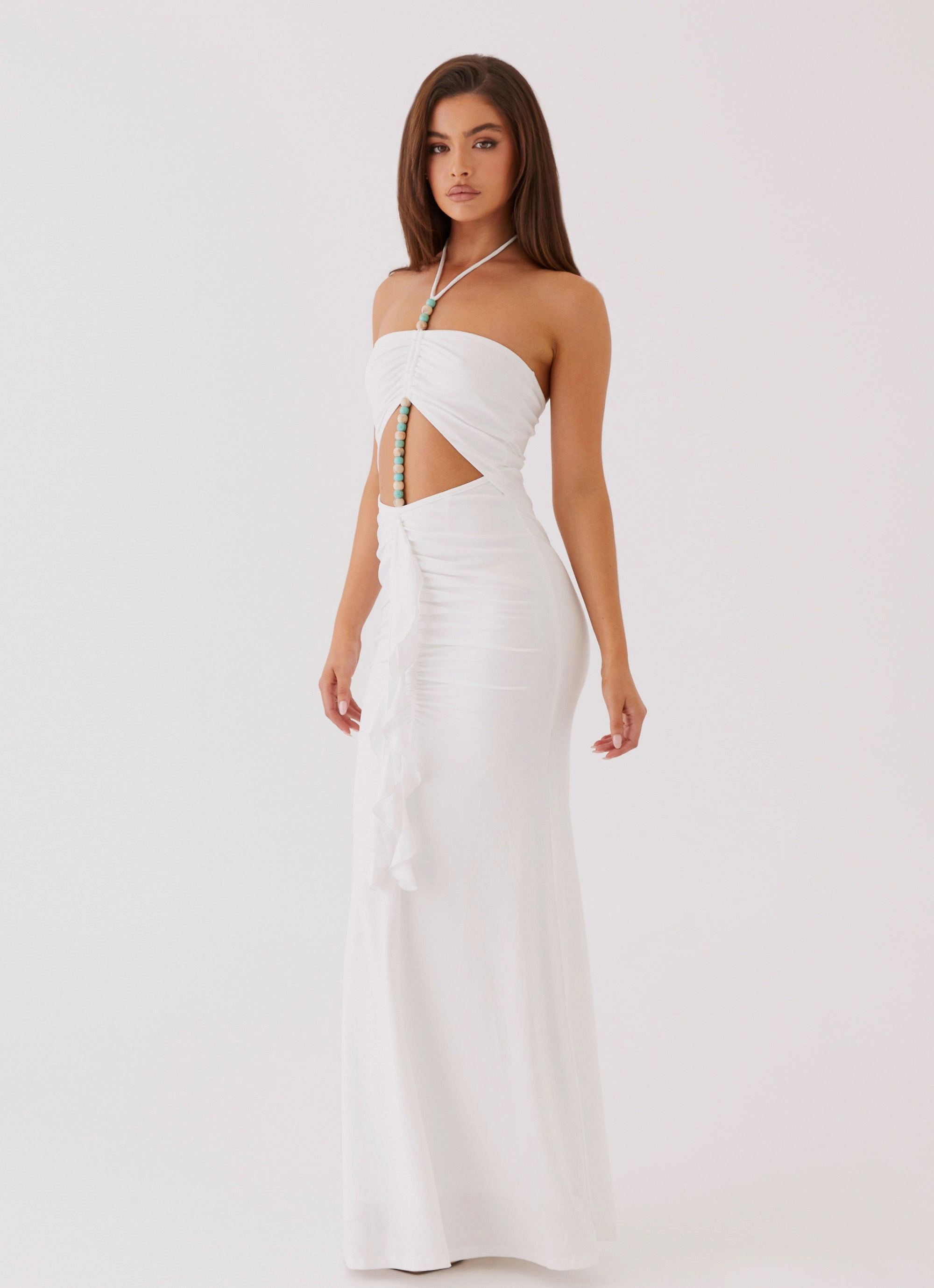 Serina Ruffle Maxi Dress - White Relax Cut Perfectly Fitted