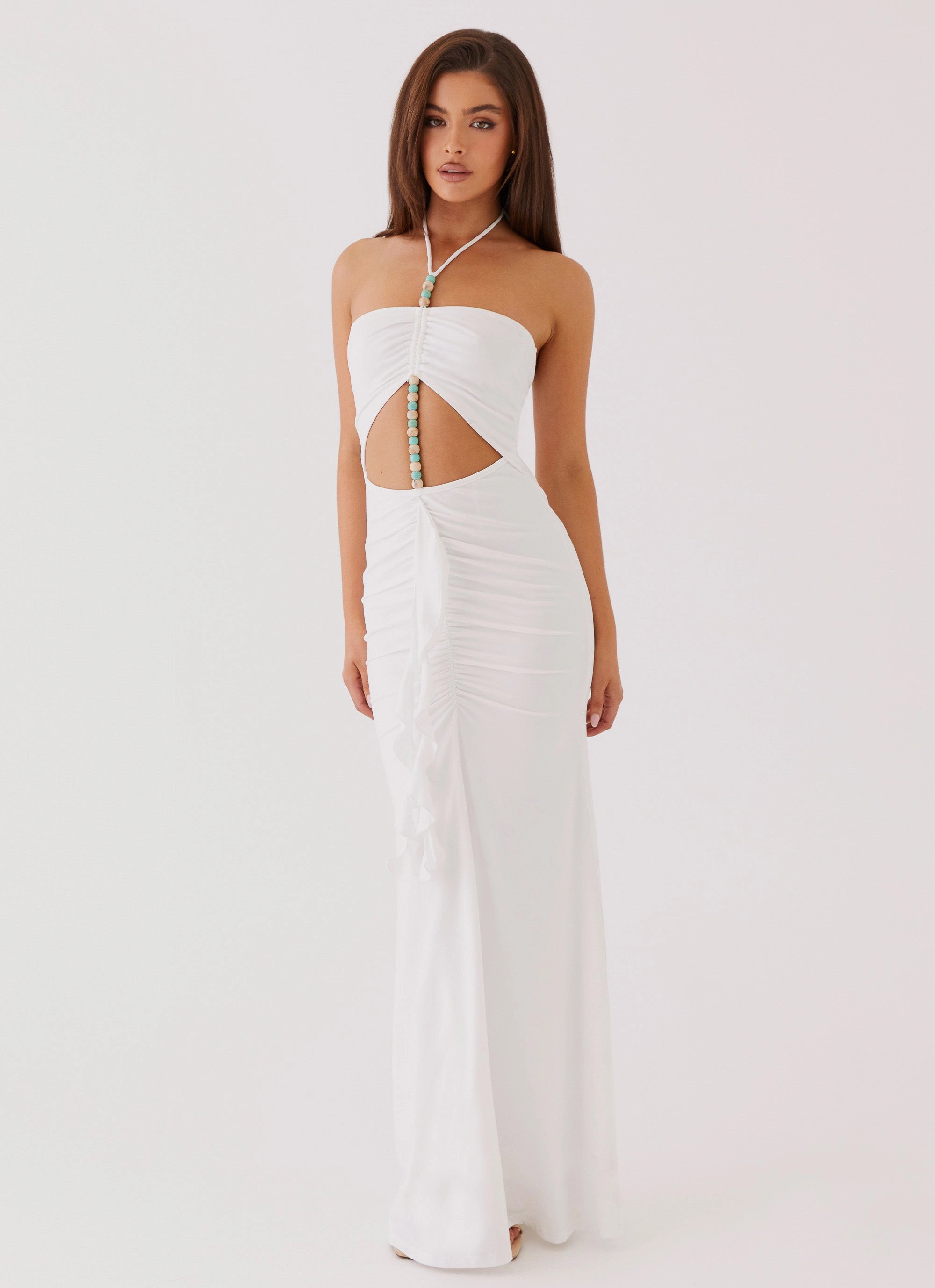 Serina Ruffle Maxi Dress - White Dreamy Silhouette Relaxed Vibe