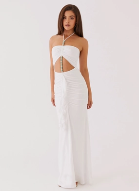 Serina Ruffle Maxi Dress - White Dreamy Silhouette Relaxed Vibe