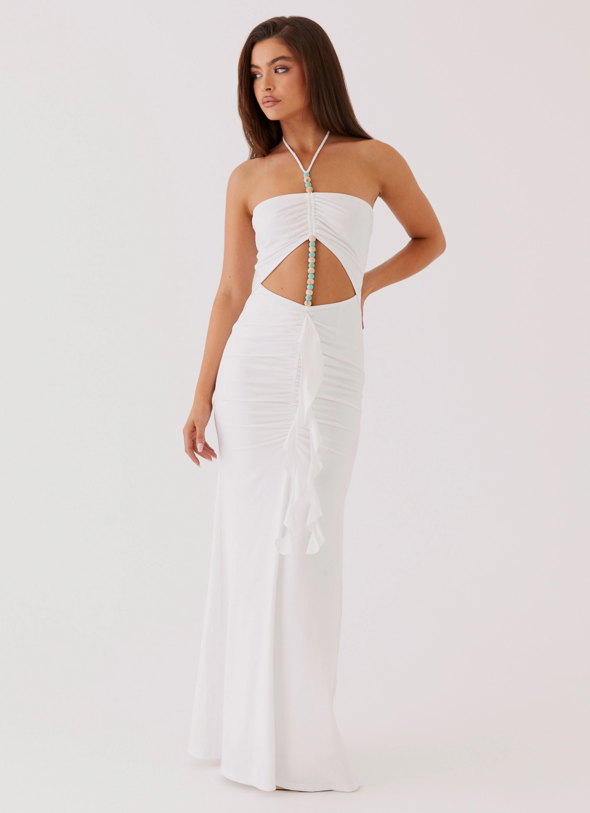 Balanced Light Serina Ruffle Maxi Dress - White