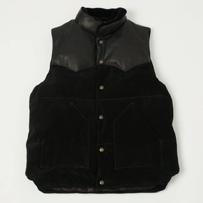 Shangri-La Heritage 'Bivacco' Suede Western Down Vest - Black NonIrritating Seams Layer Smooth