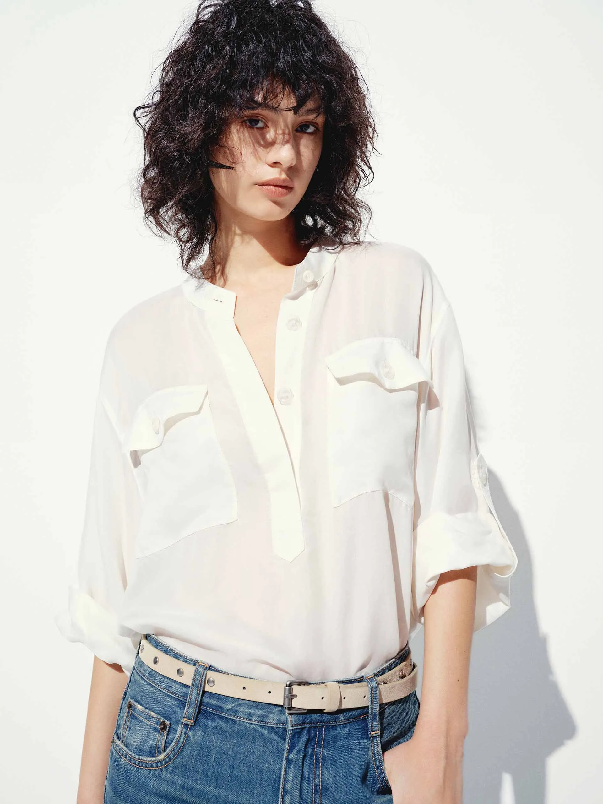 Travel-friendly Non-irritating Half Button White Blouse