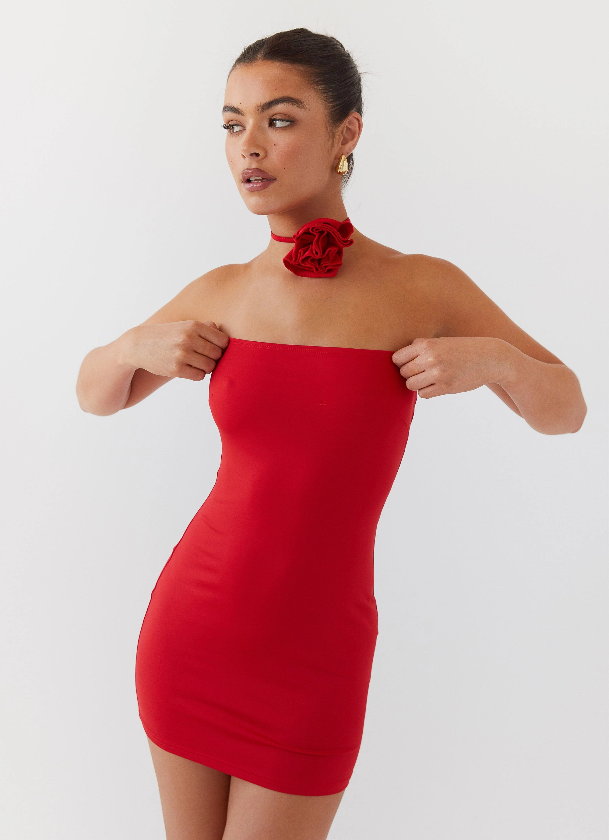 Gentle Flow Ruby Glamour Rose Mini Dress - Rouge Red