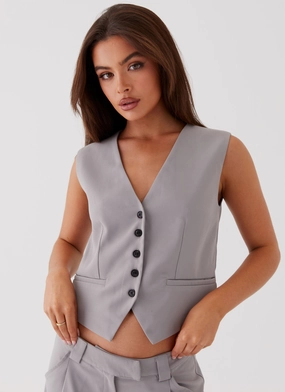 Matte-finish Mid Season Shivonne Oversized Vest - Grey
