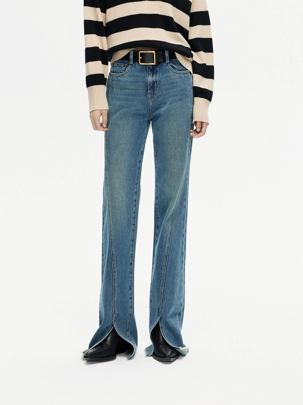 Front Slit Flared Jeans Selvedge Detailing