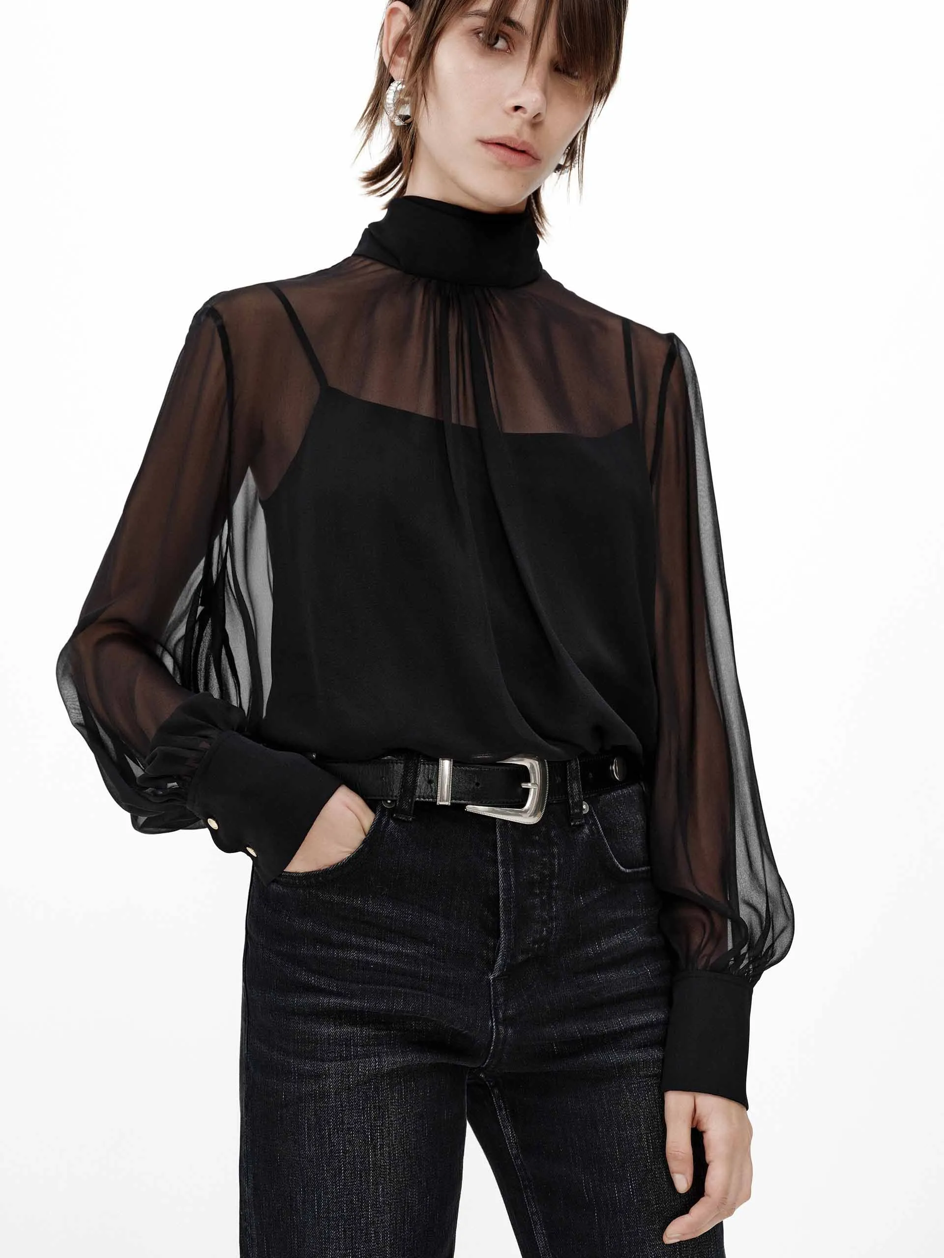 Silk Sheer Tie Blouse Weekend Outfit Bold Statement