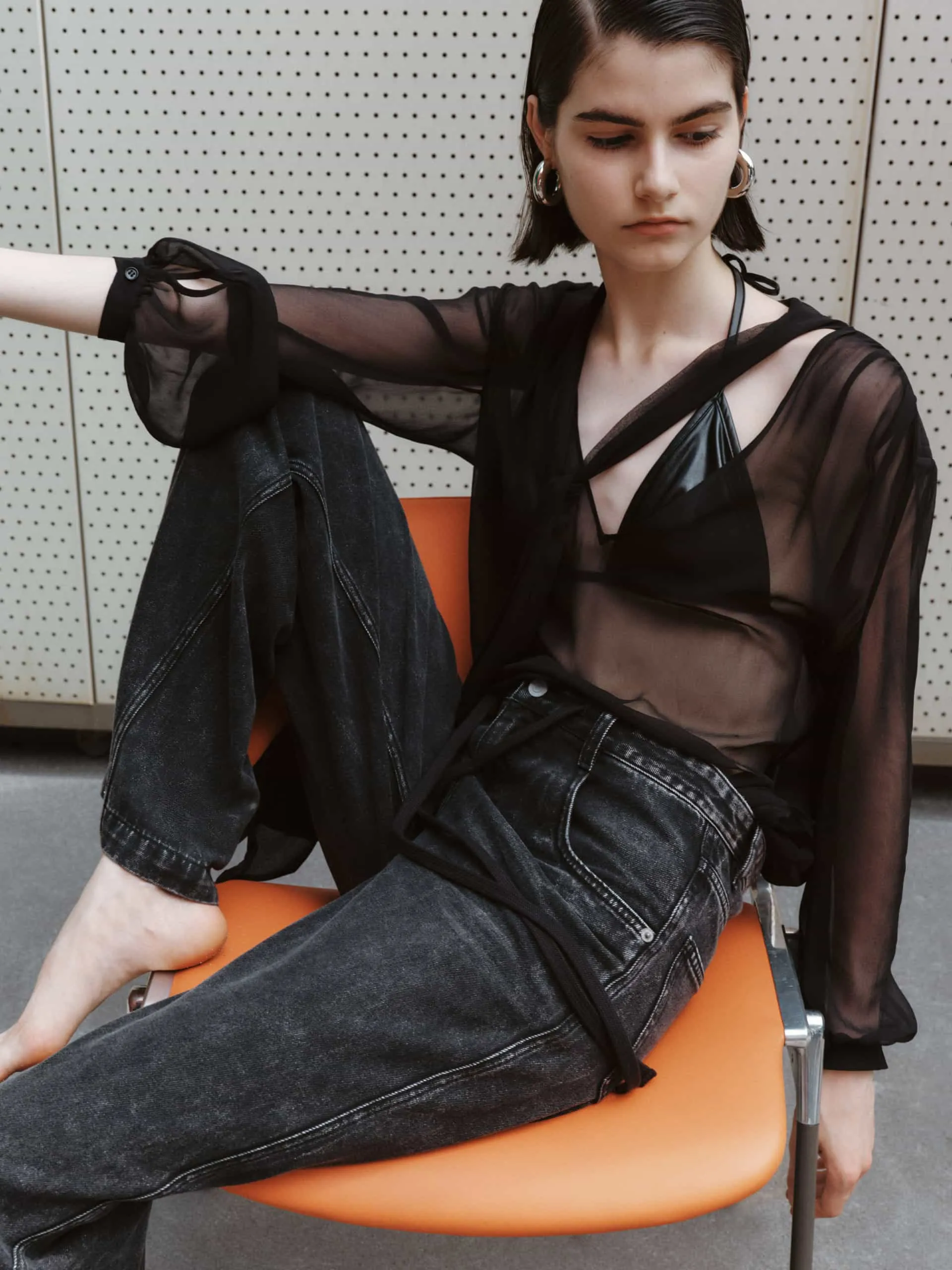 Silk Tie Detail Blouse Double Stitched Seams