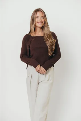 Stretchable Cuffs Jayla Knit Tank and Cardigan Set in Espresso