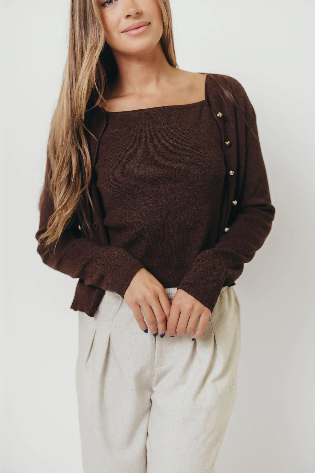 Jayla Knit Tank and Cardigan Set in Espresso Spandex Integration