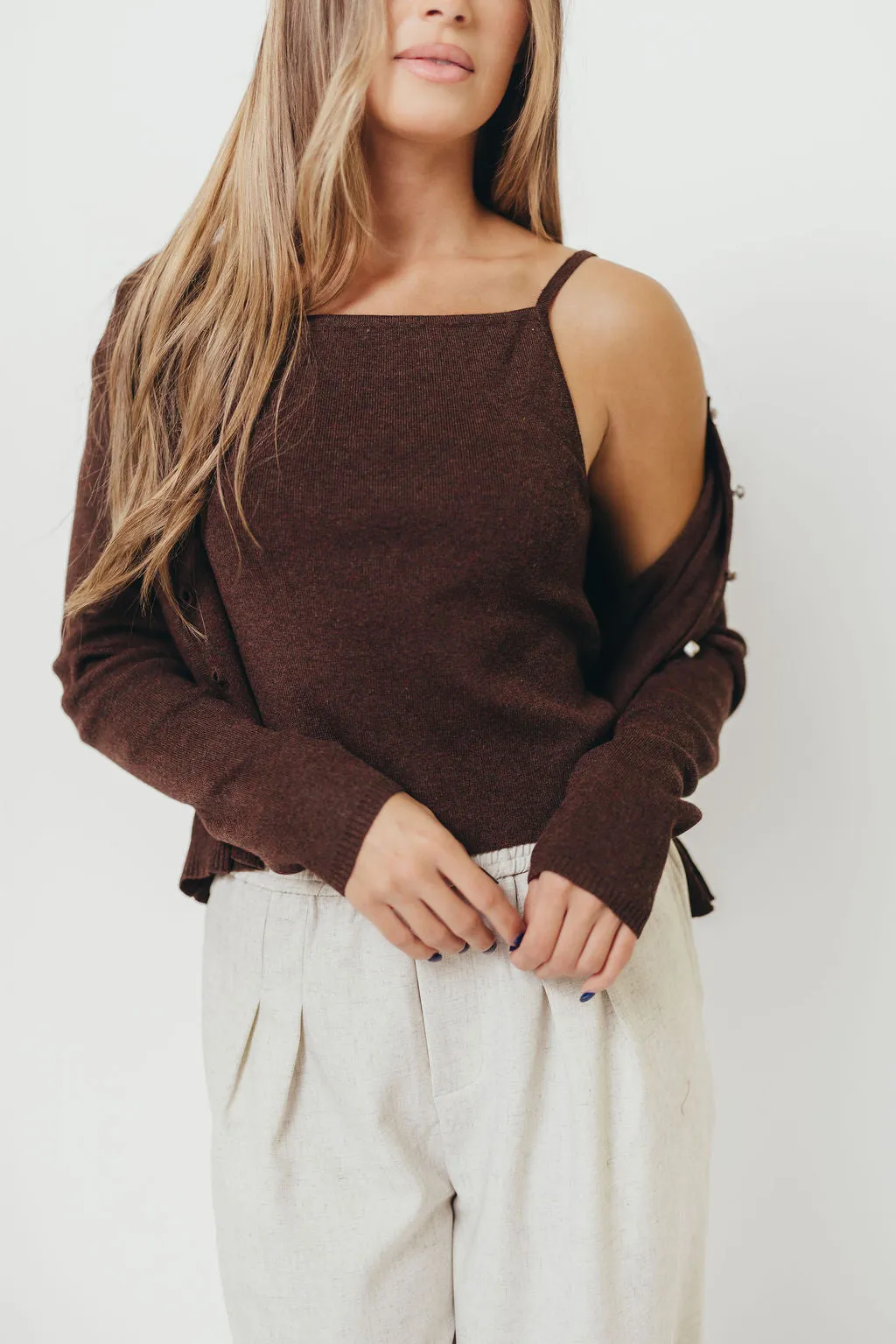 Jayla Knit Tank and Cardigan Set in Espresso All Season Texture Focus