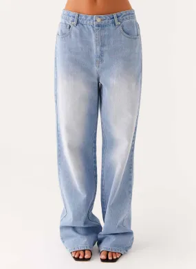 Back Again Straight Leg Denim Jeans - Light Wash Blue Advanced Stretch Recovery Heavy Duty Zipper Mechanism