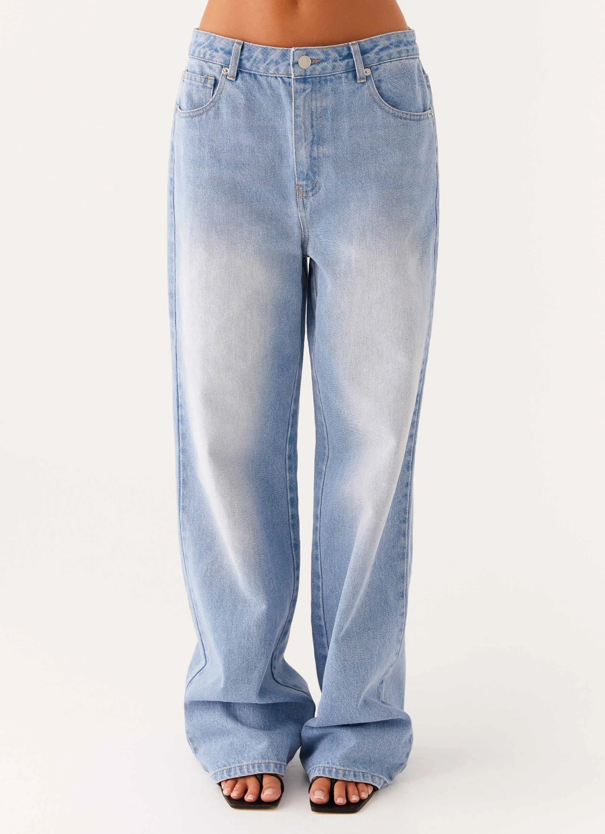 Back Again Straight Leg Denim Jeans - Light Wash Blue Advanced Stretch Recovery Heavy Duty Zipper Mechanism