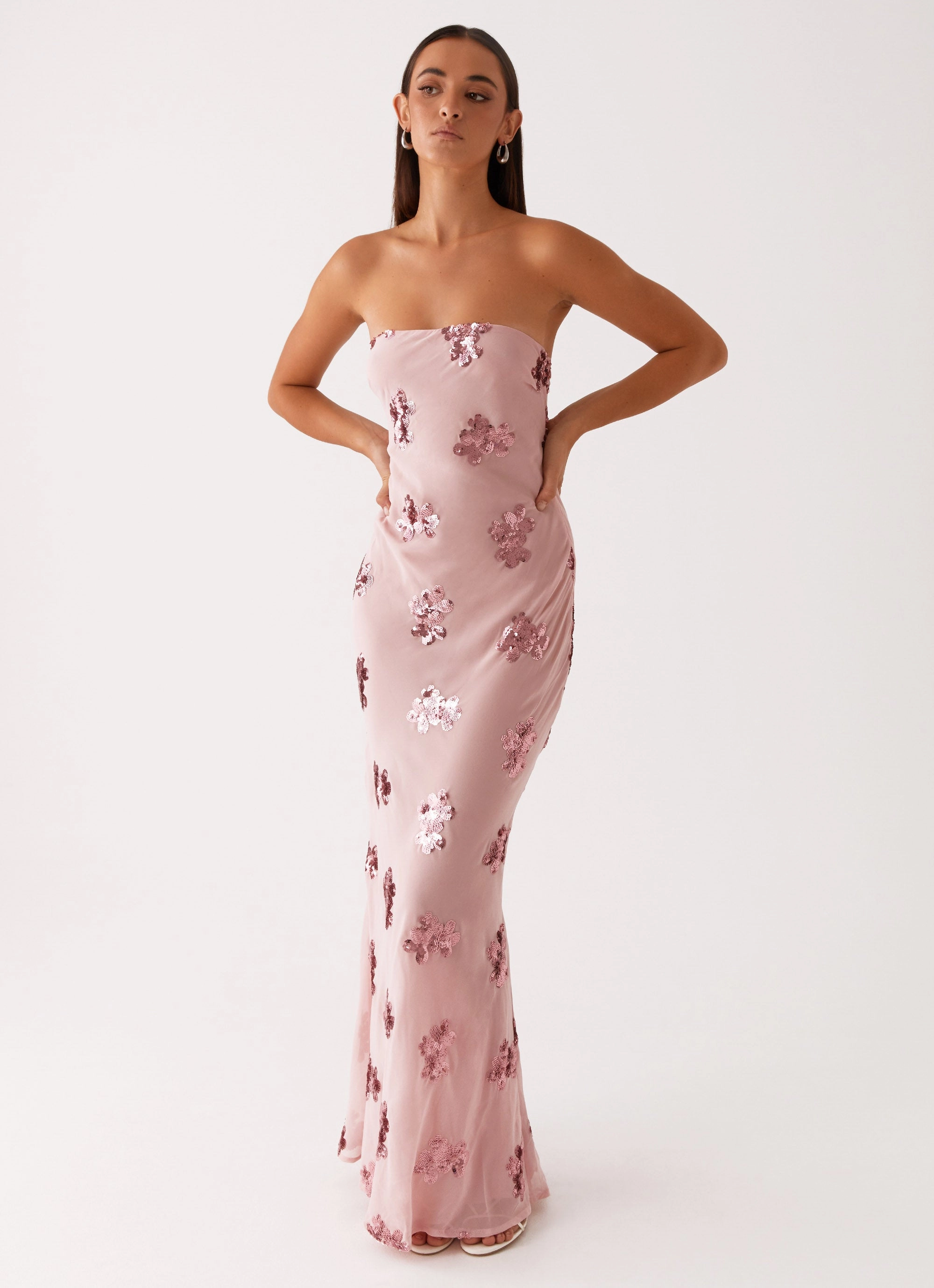 Day Ready WideCollarDesign Sweet Escape Sequin Maxi Dress - Baby Pink
