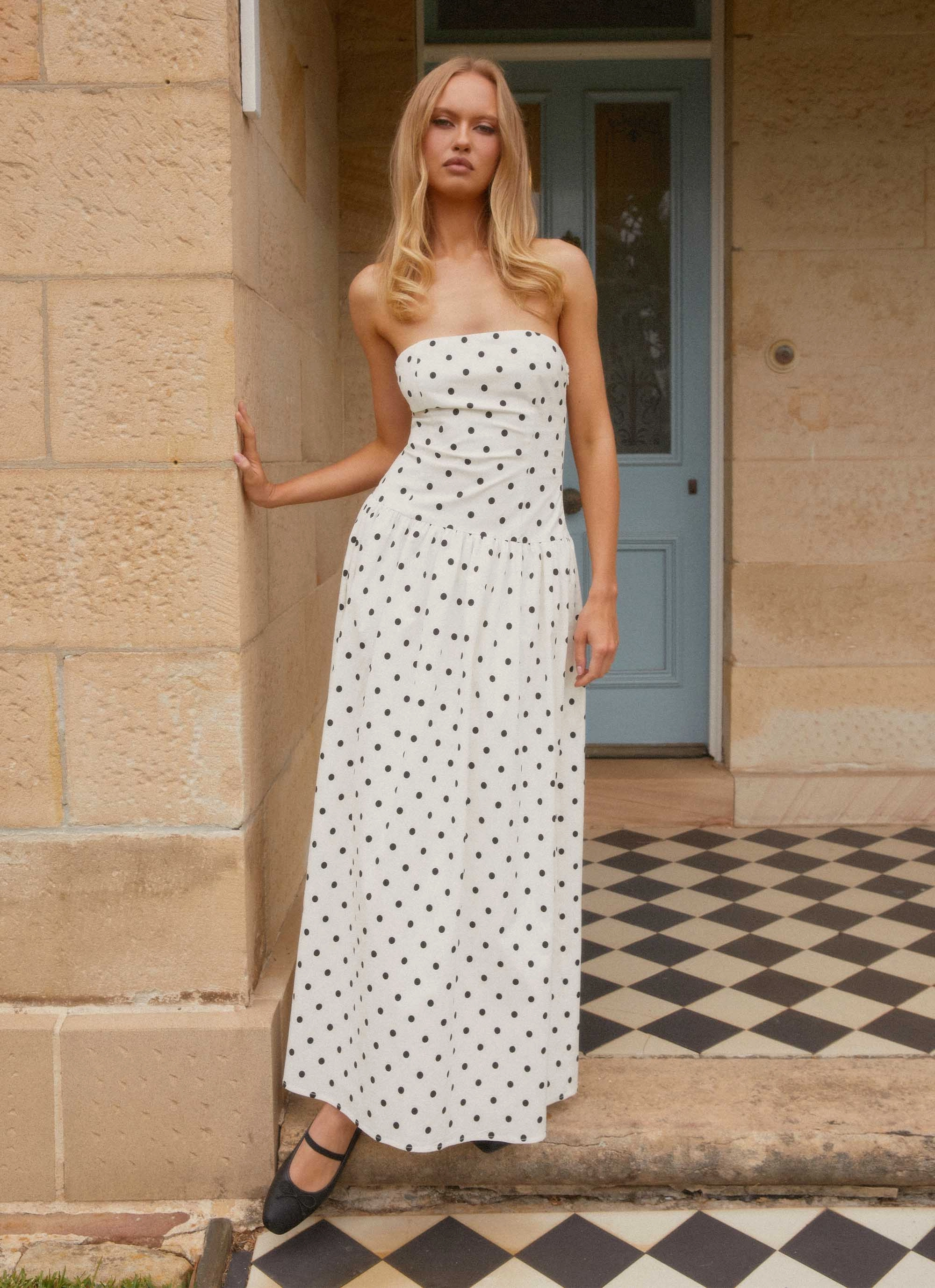 Light Fit Andorra Maxi Dress - White Polkadot
