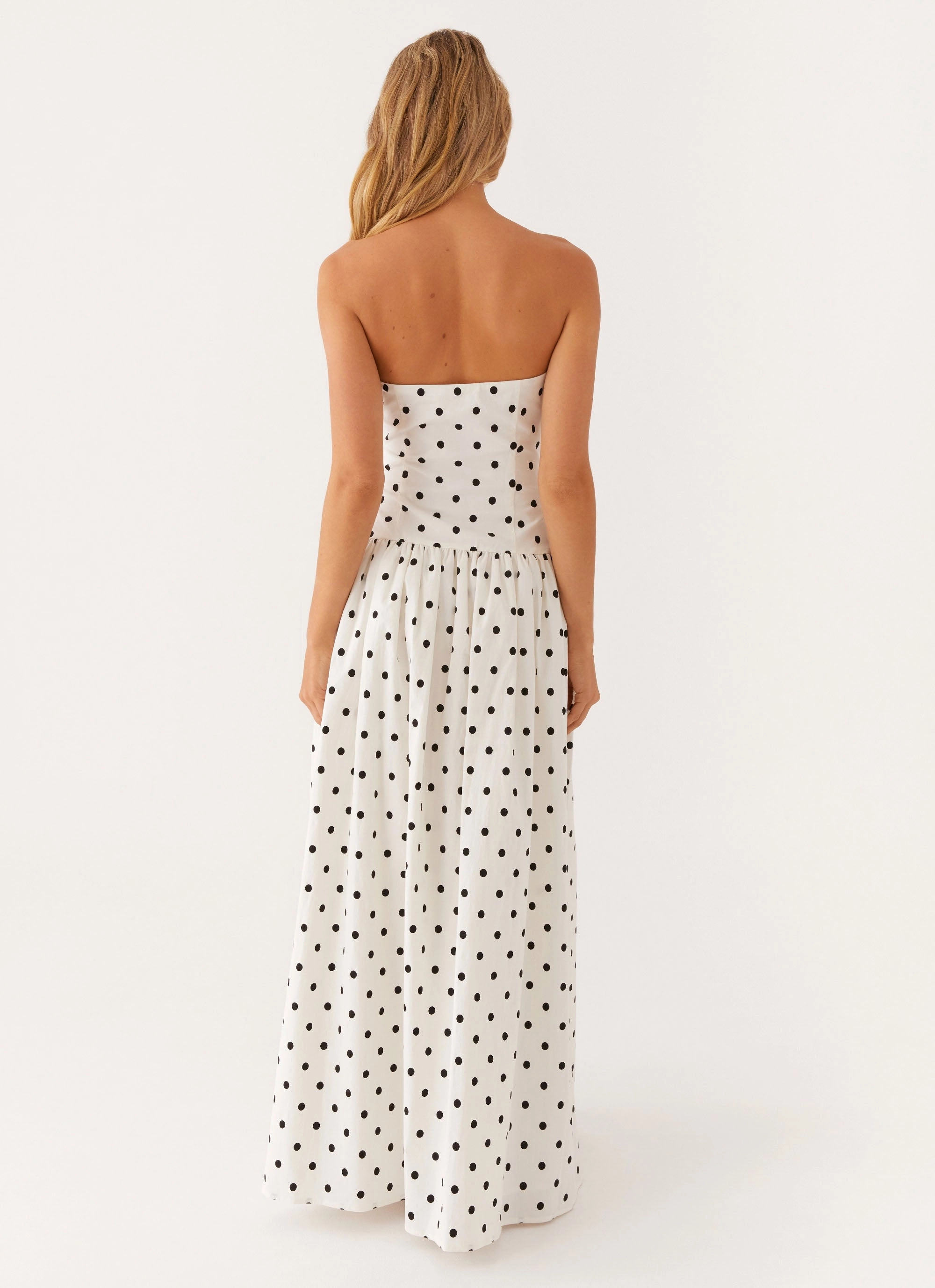 boho vibe everyday staple Andorra Maxi Dress - White Polkadot