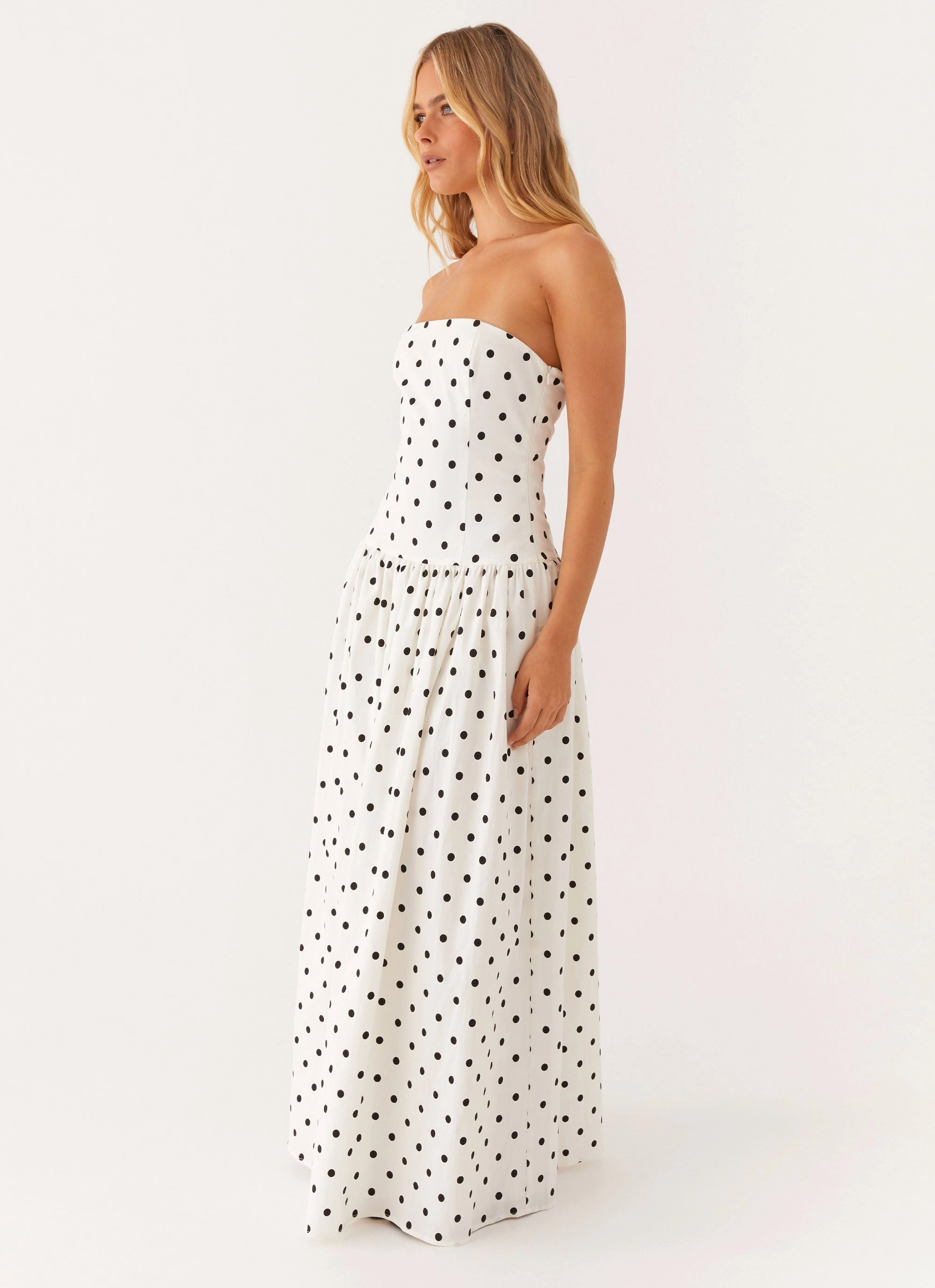 Chic Rhythm Flattering Style Andorra Maxi Dress - White Polkadot