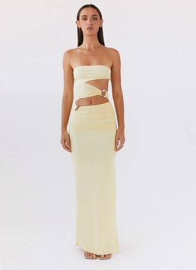 Into Pieces Mesh Maxi Dress - Lemon Flattering Look Fit