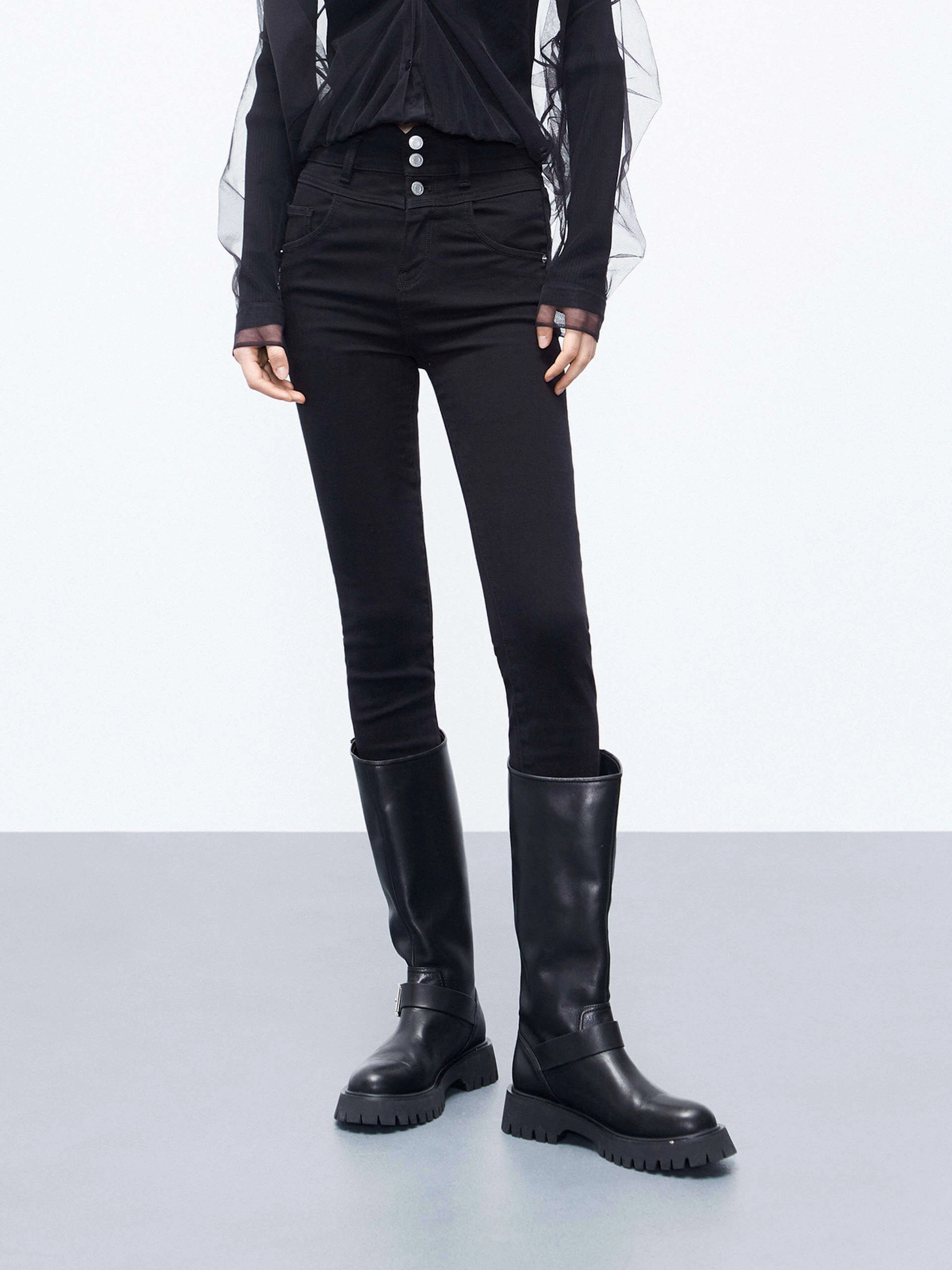 Skinny High Waist Stretch Jeans Sunny Vibes Office Wear Contemporary Vibe