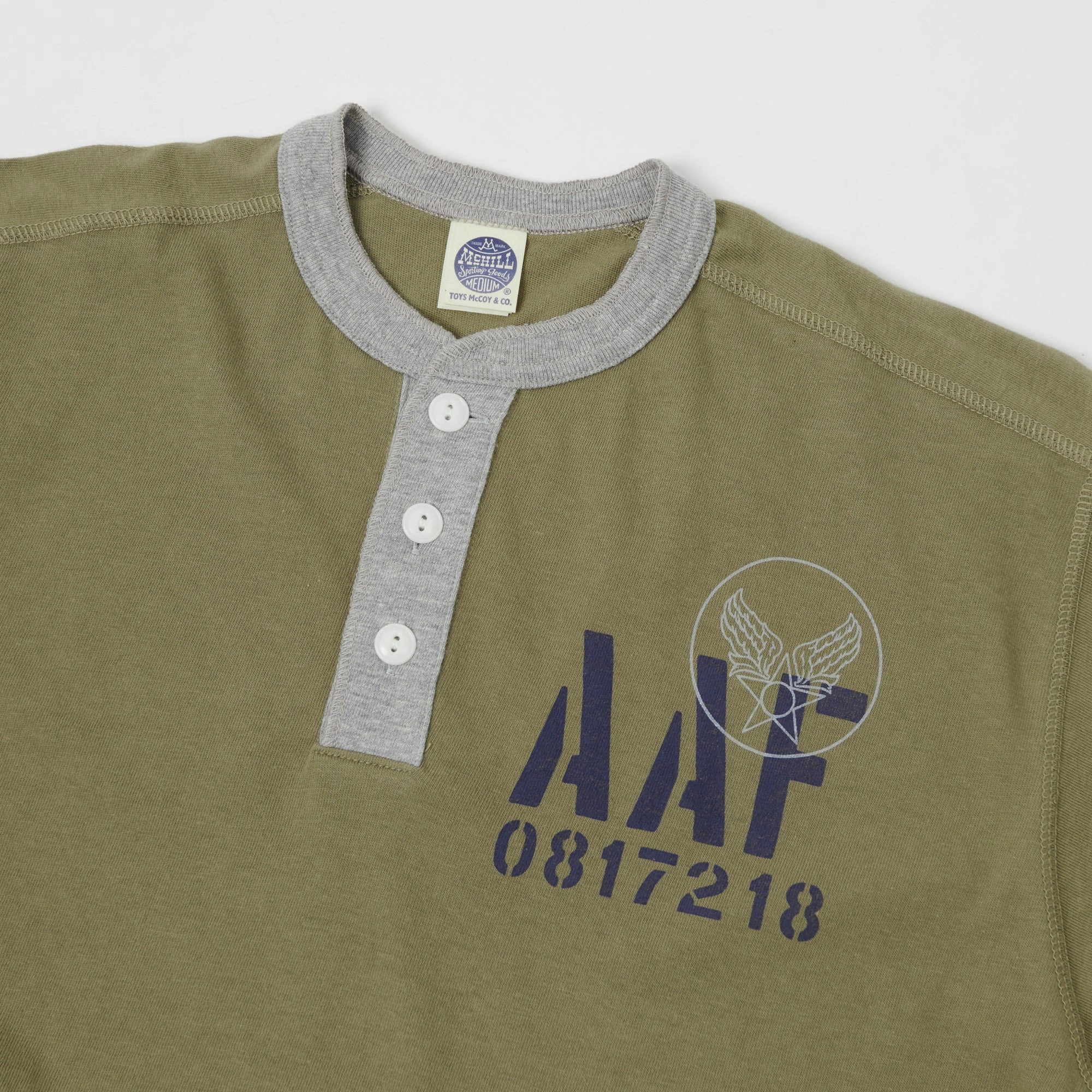 TOYS McCOY 'AAF' Military Union Henley - Army/Grey Sporty Look